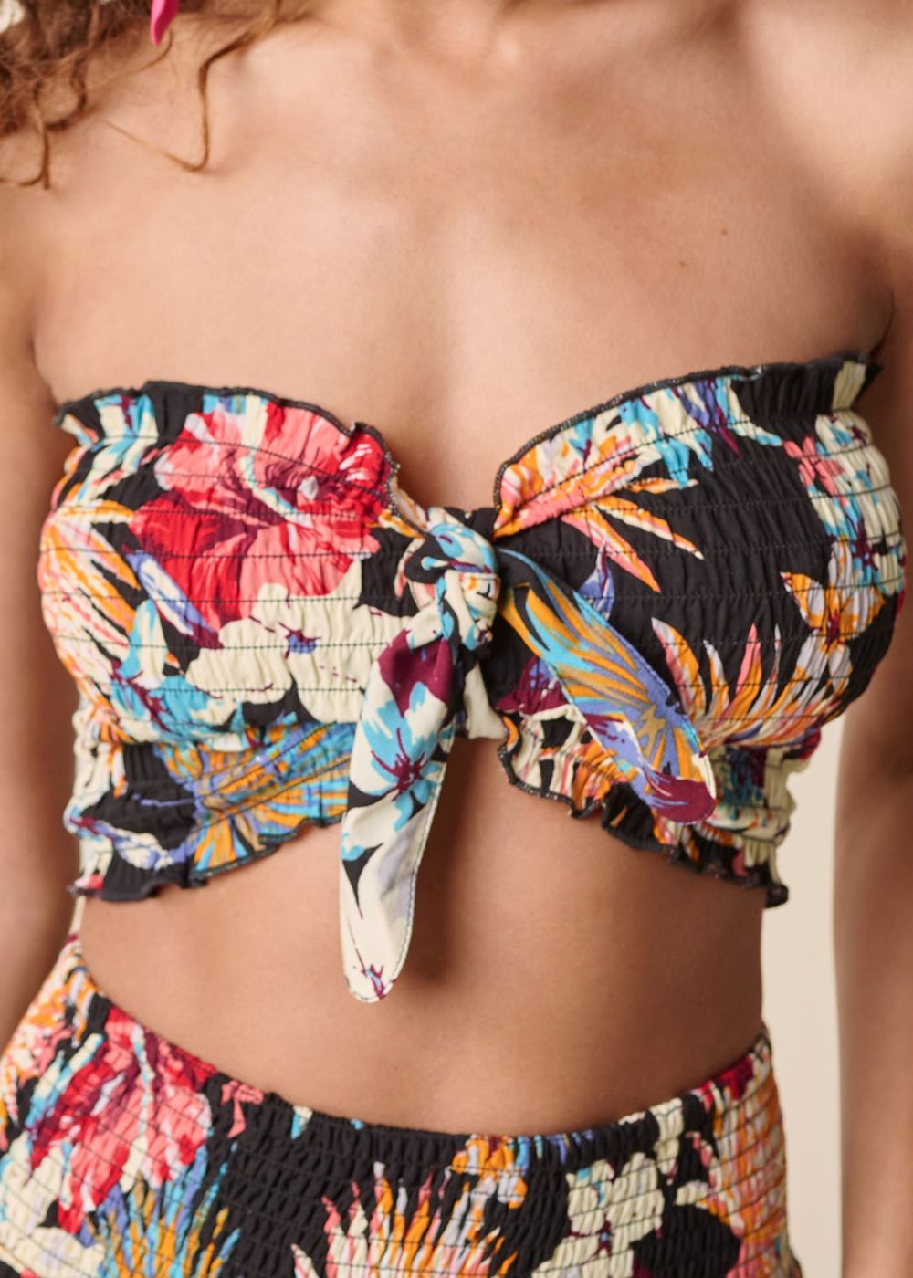 Venus Smocked Crop Top in Black Multi