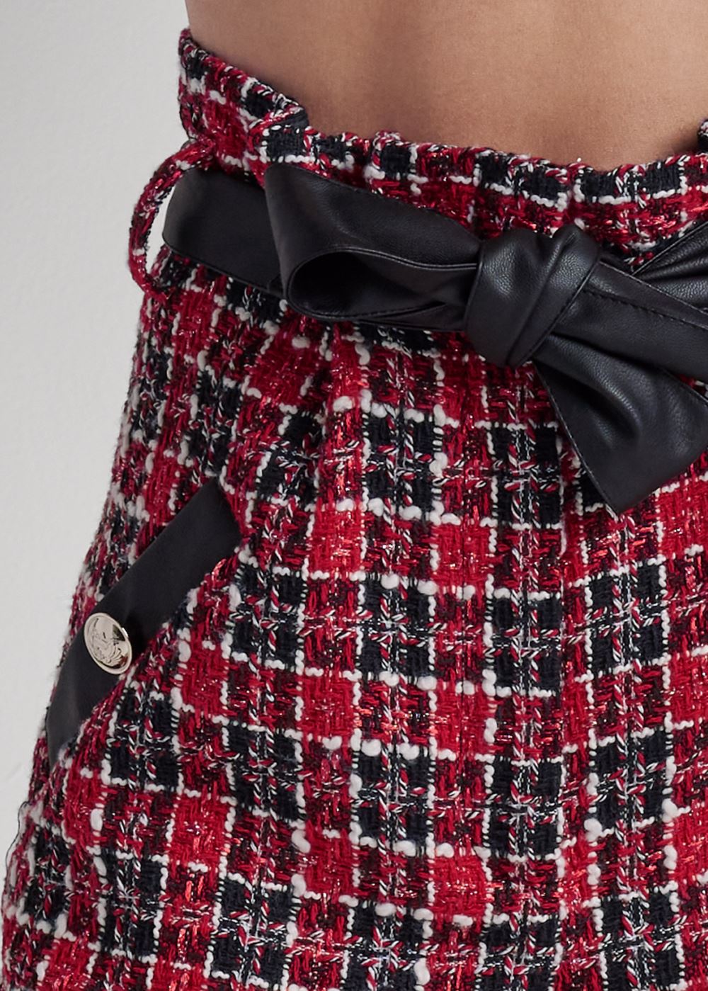 Venus Gathered Tweed Shorts - Black & Red