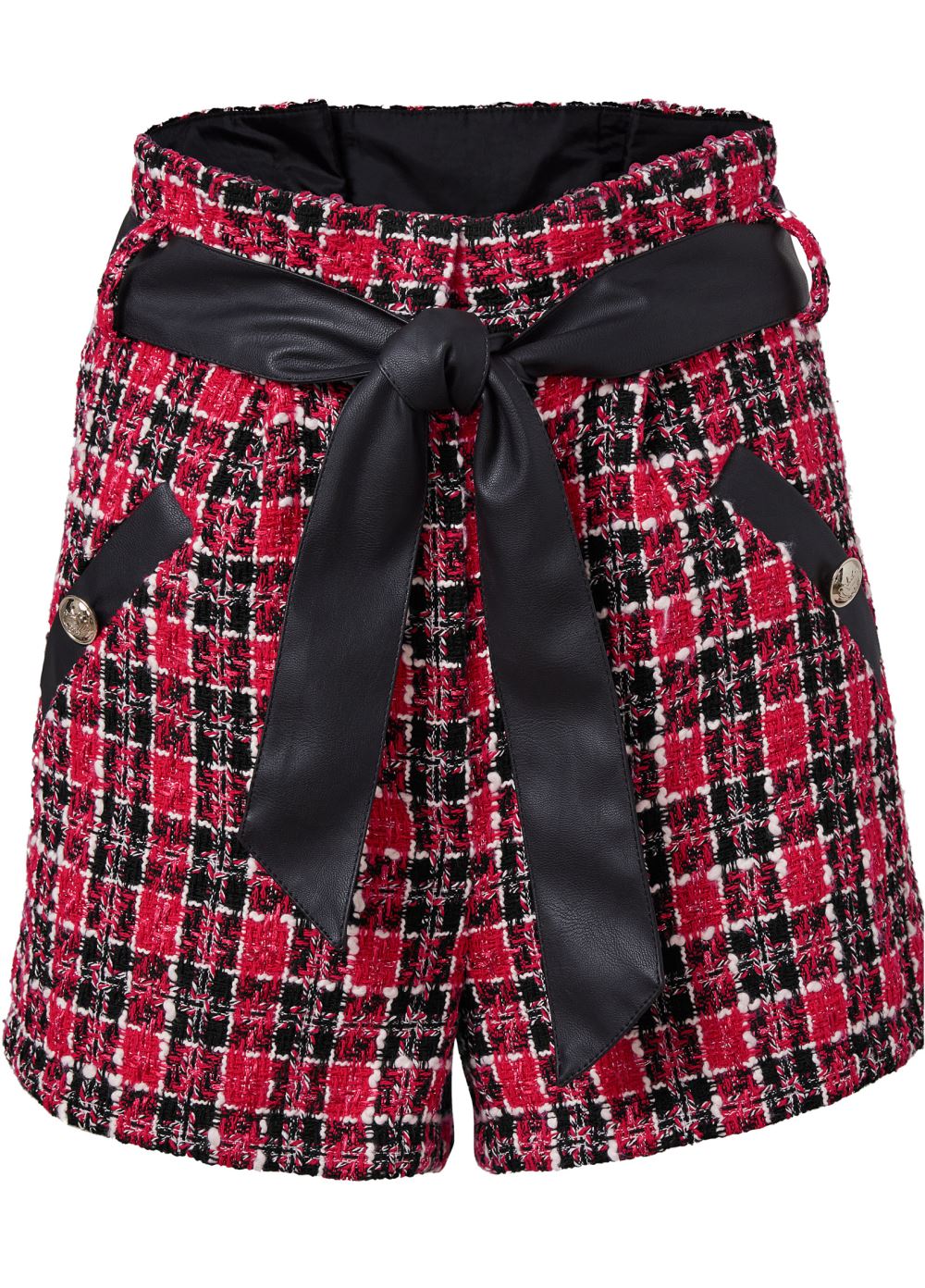 Venus Gathered Tweed Shorts - Black & Red