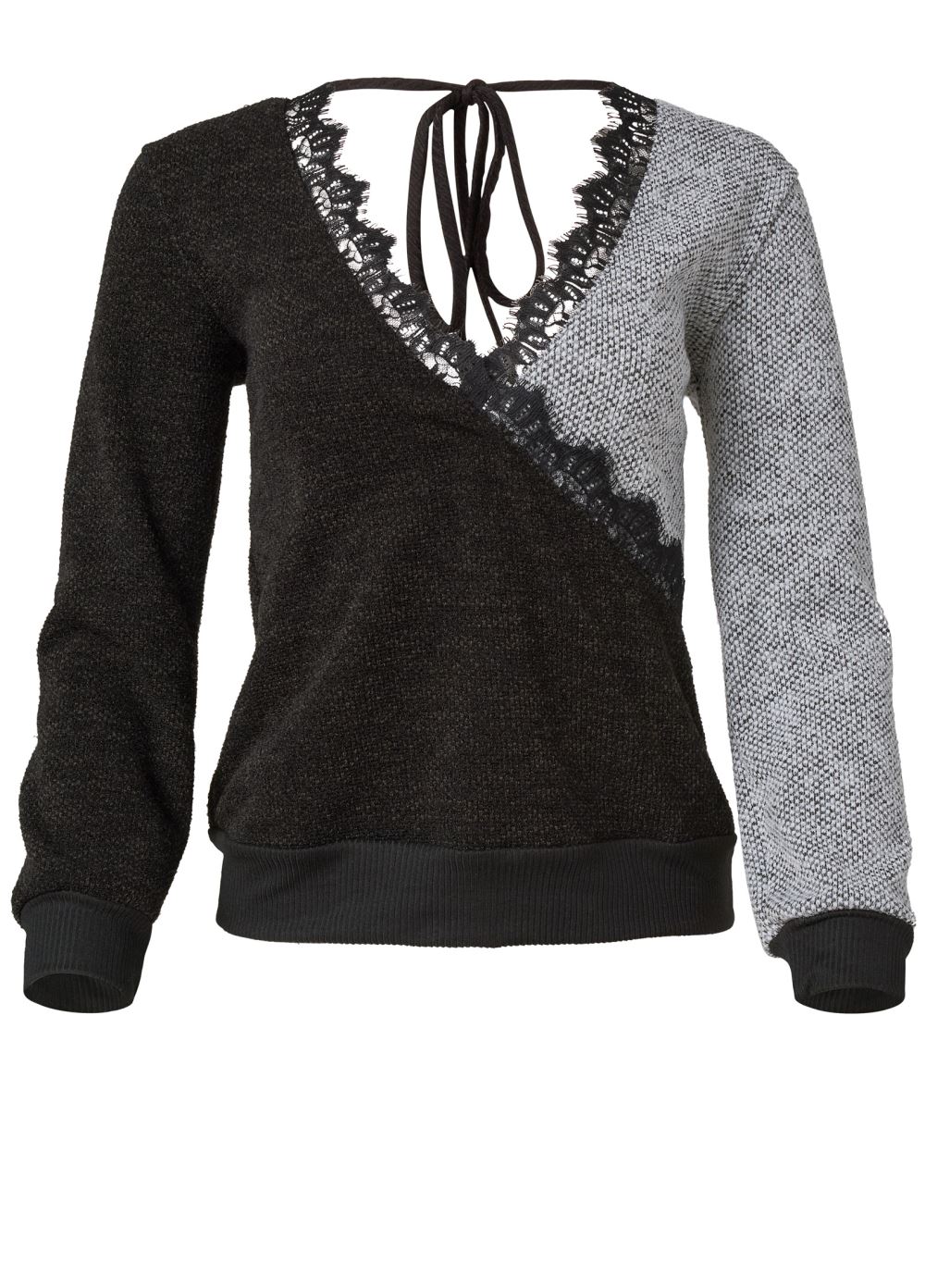 Venus Color Block Knit Lace Top in Black Multi