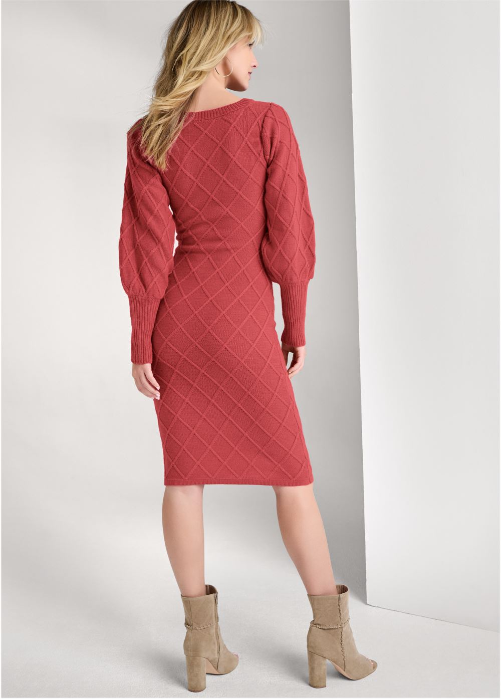 Venus Belted Midi Sweater Dress - Red