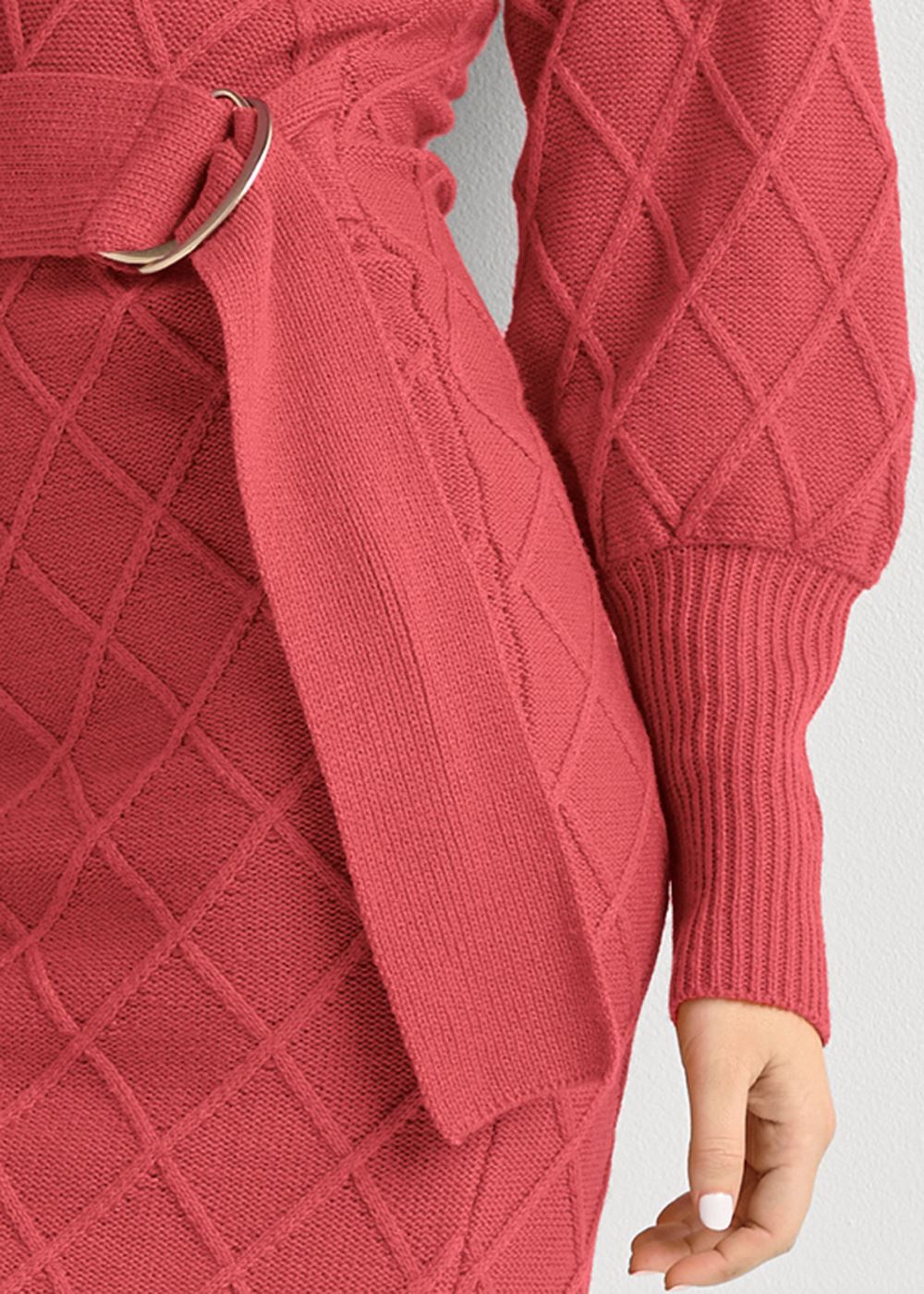 Venus Belted Midi Sweater Dress - Red