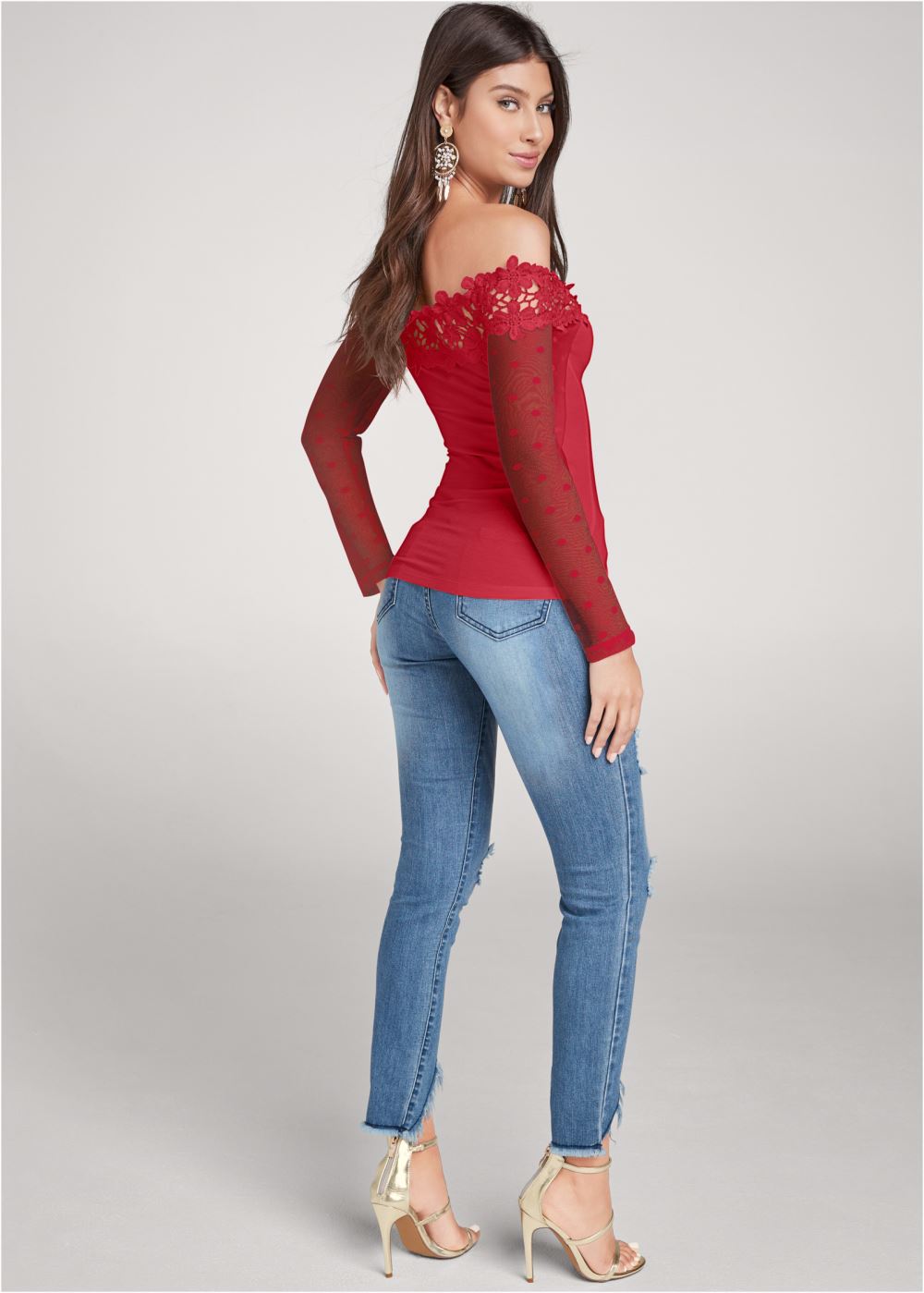 Venus Swiss Dot Lace Top in Red