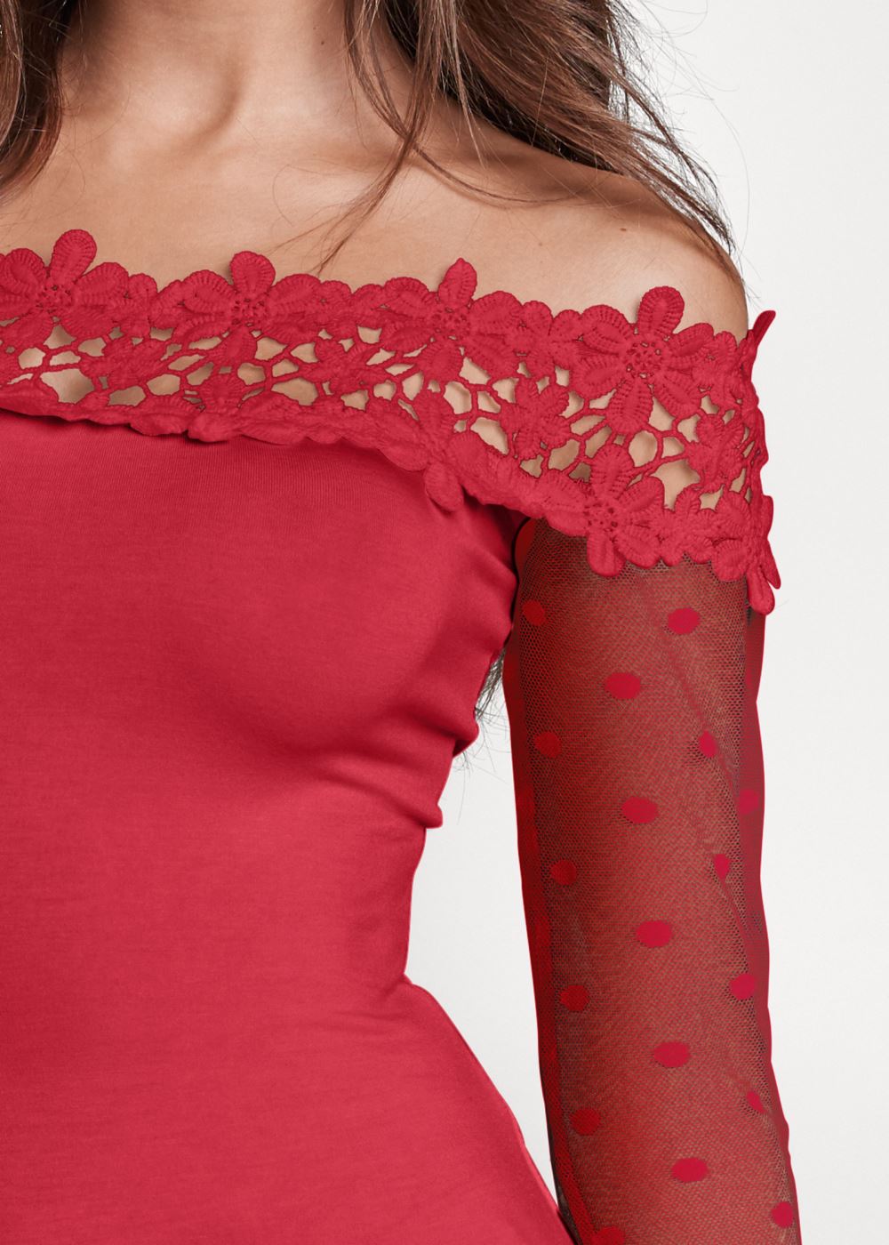 Venus Swiss Dot Lace Top in Red