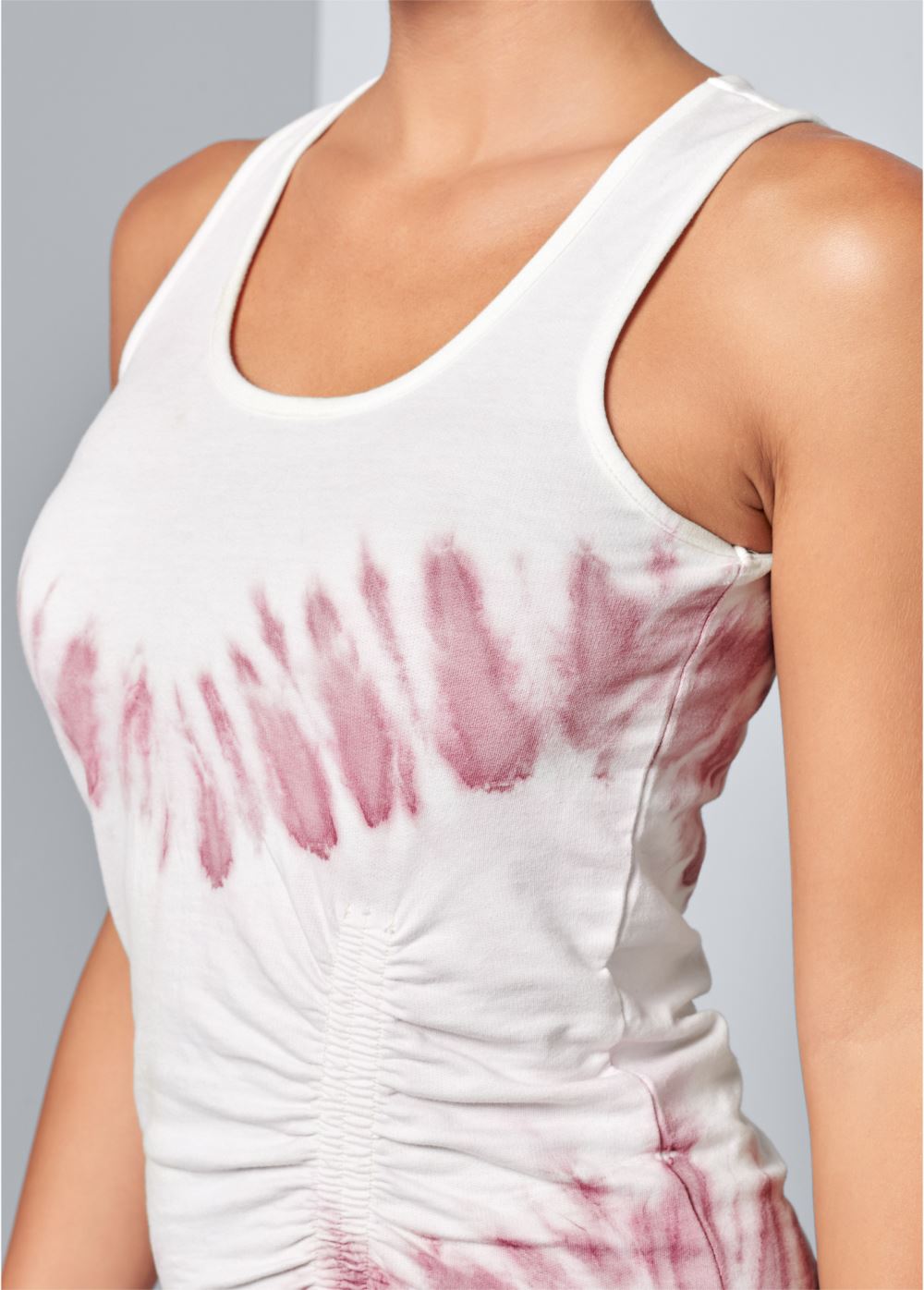 Venus Tie Dye Ruched Lounge Dress in White & Purple