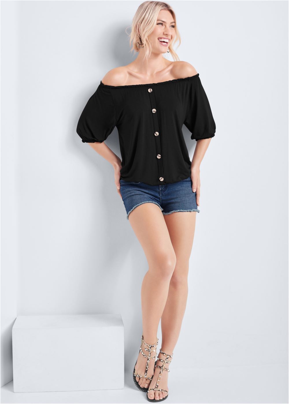 Venus Off-The-Shoulder Casual Top in Black
