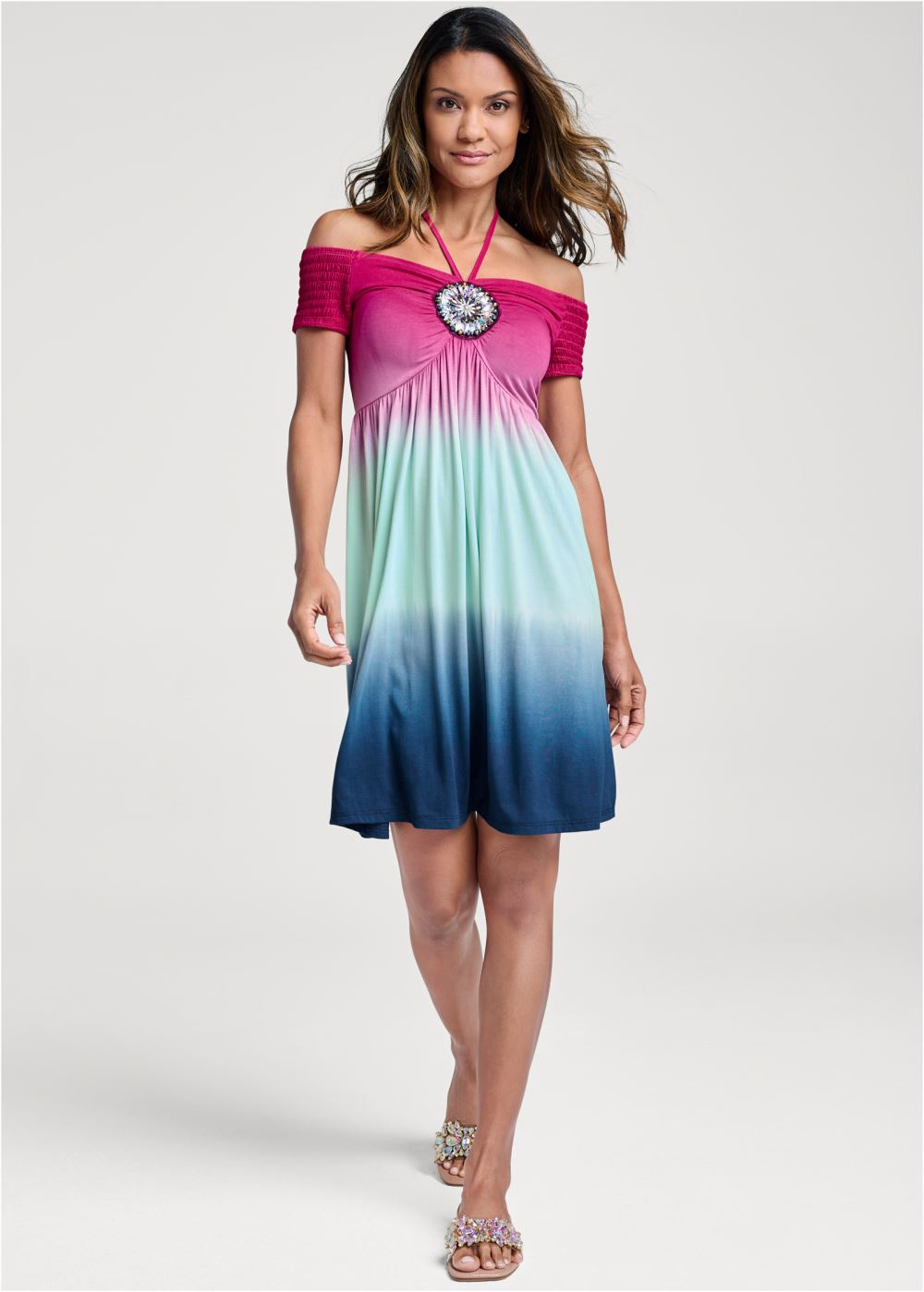 Venus Embellished Ombre Dress - Blue & Pink