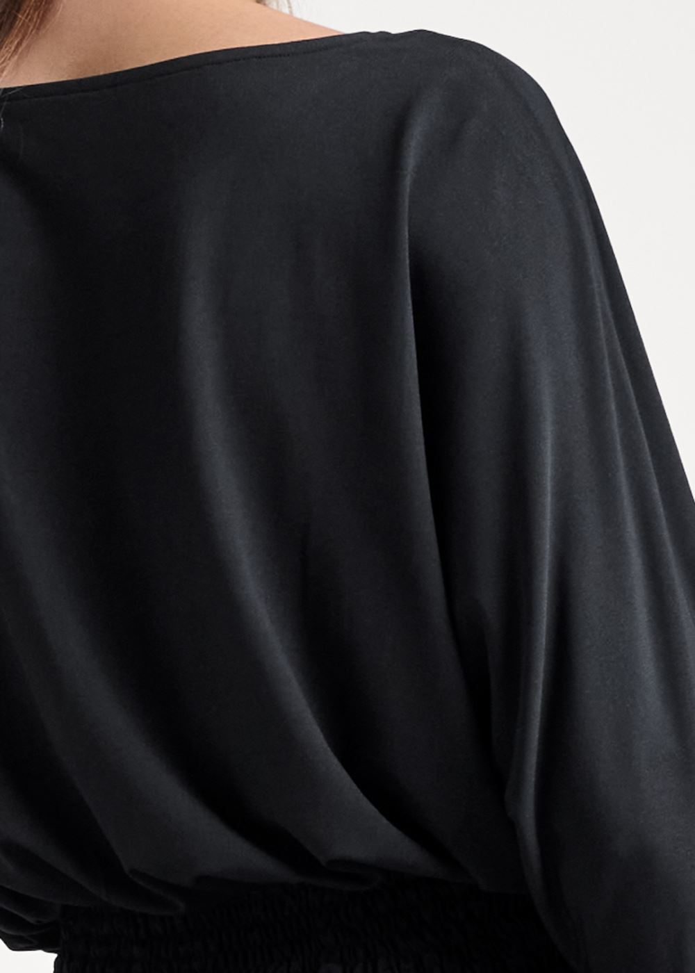 Venus Smocked Waist Blouson Top in Black
