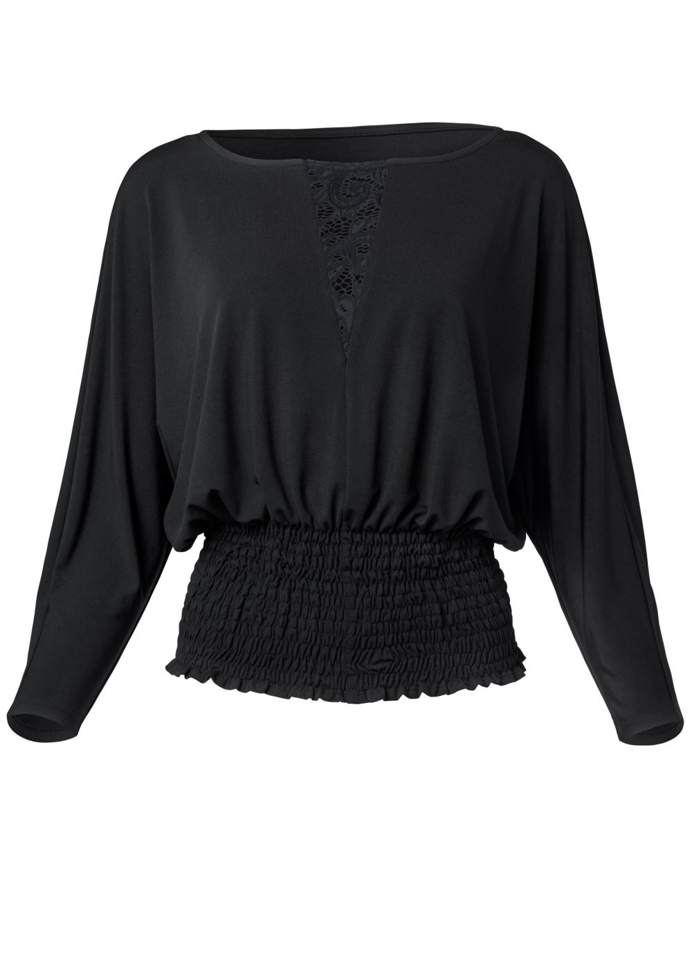Venus Smocked Waist Blouson Top in Black