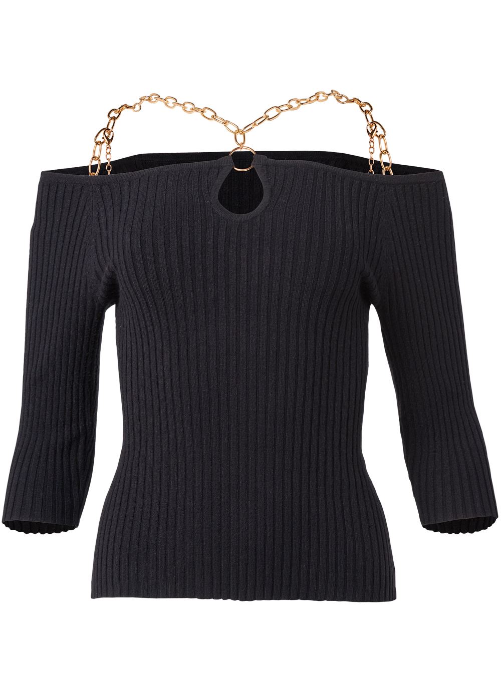 Venus VENUS | Chain Neck Ribbed Sweater in Black