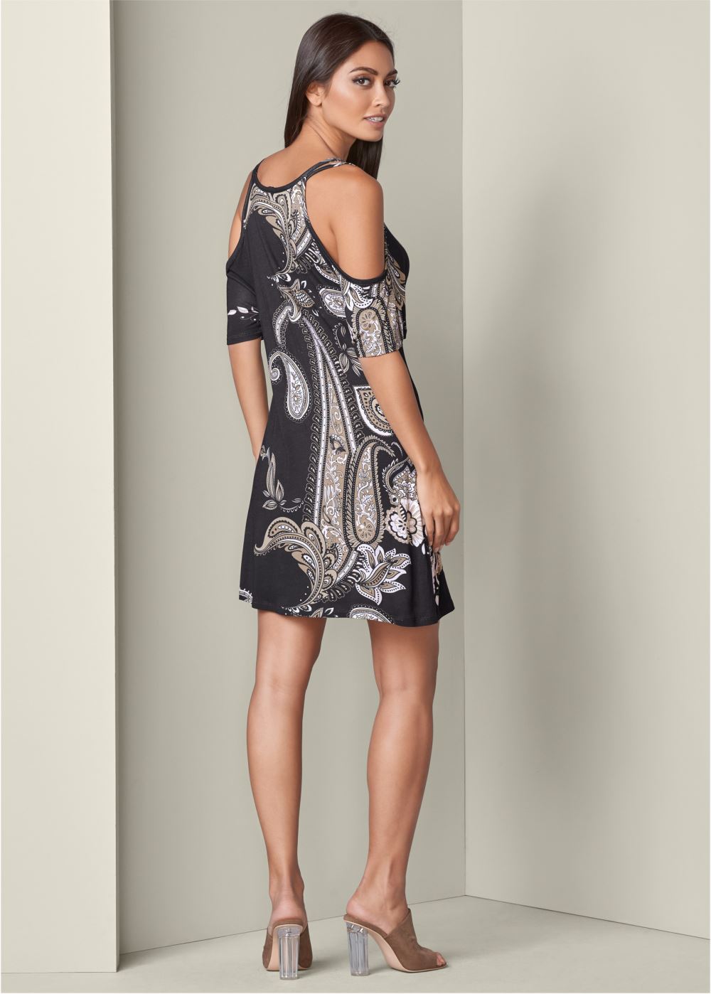 Venus Cold-Shoulder Casual Dress - Black Multi