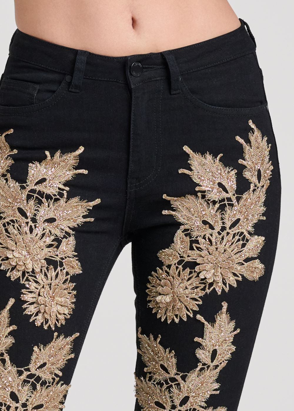 Venus Floral Embellished Jeans in Black Multi