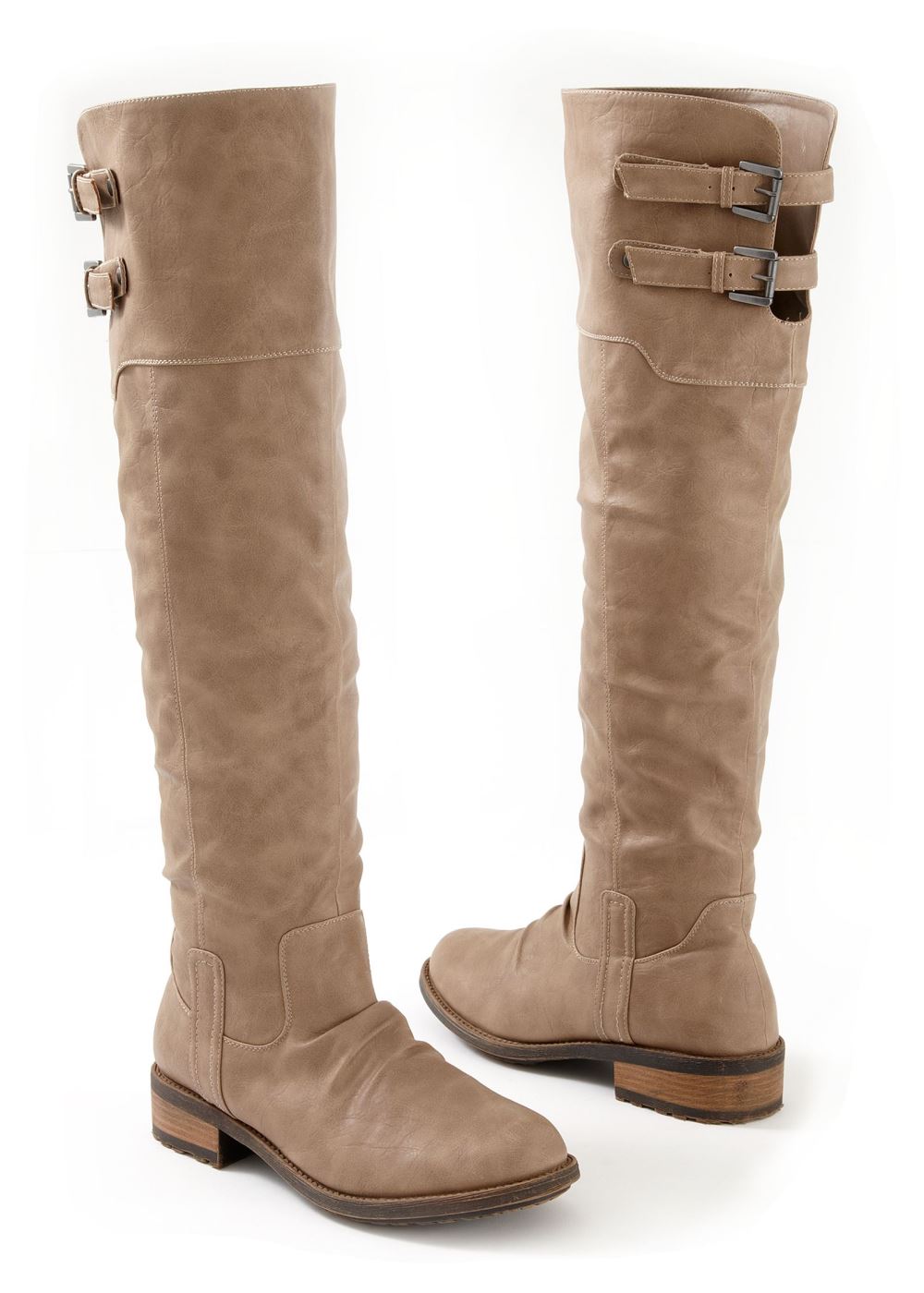Venus Buckle Knee-High Boots in Taupe
