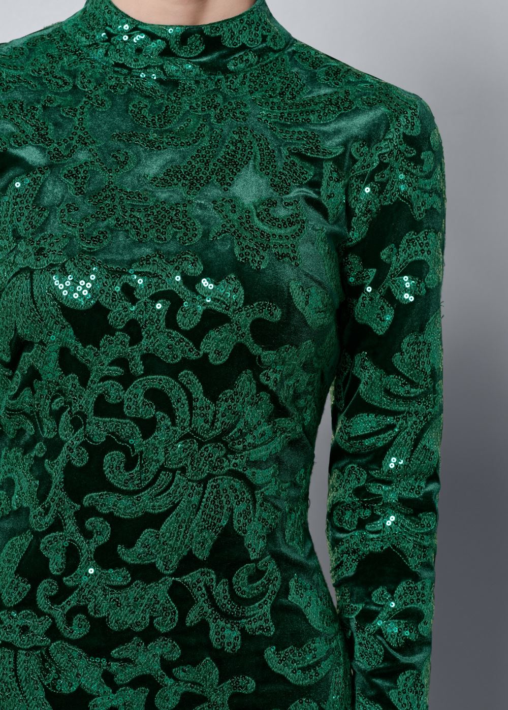 Venus Sequin Detail Velvet Dress - Dark Green