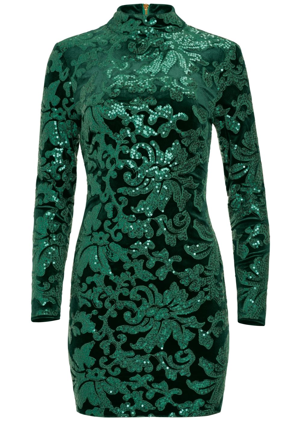 Venus Sequin Detail Velvet Dress - Dark Green