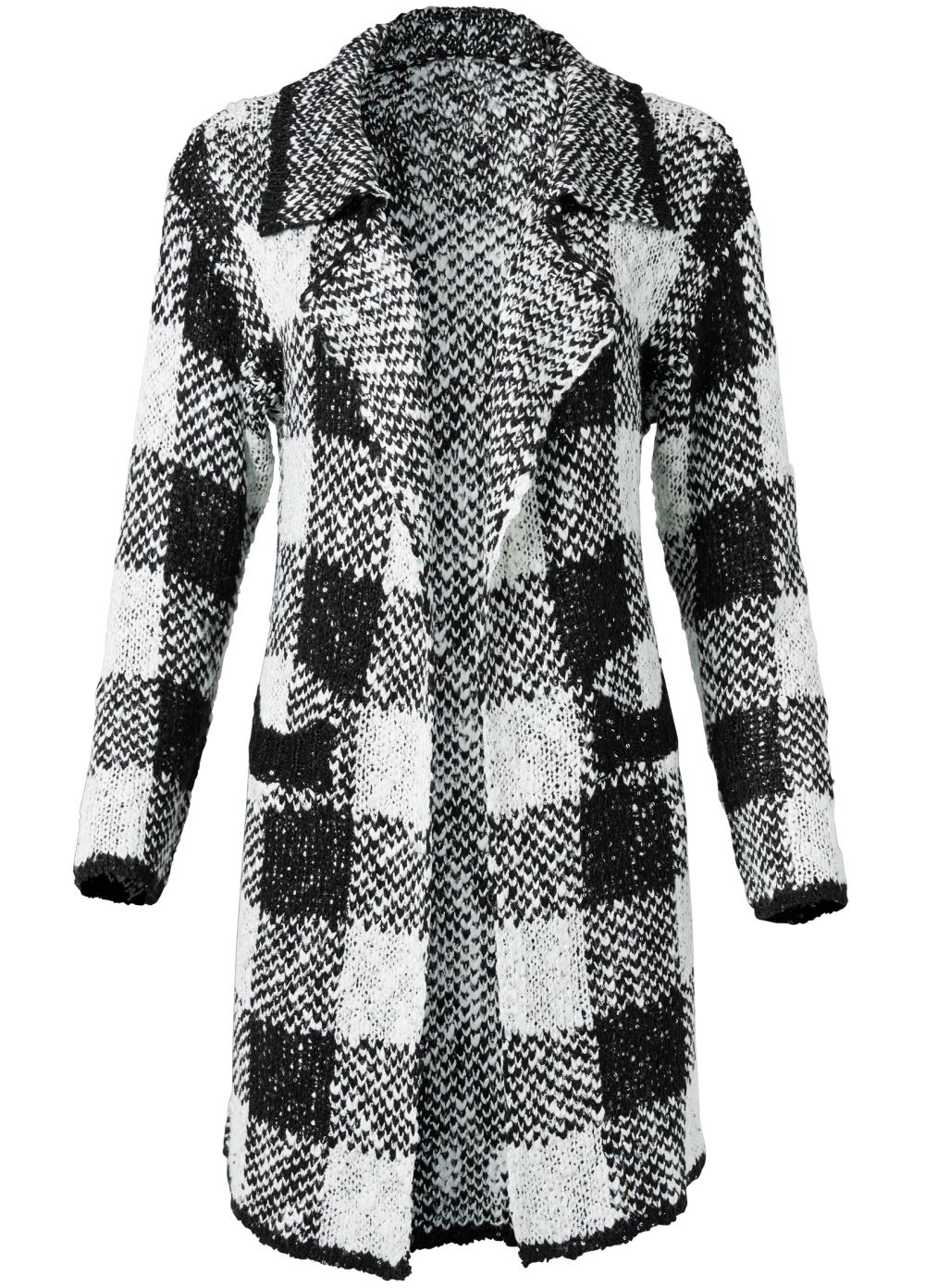 Venus VENUS | Sparkle Plaid Long Cardigan in Black & White