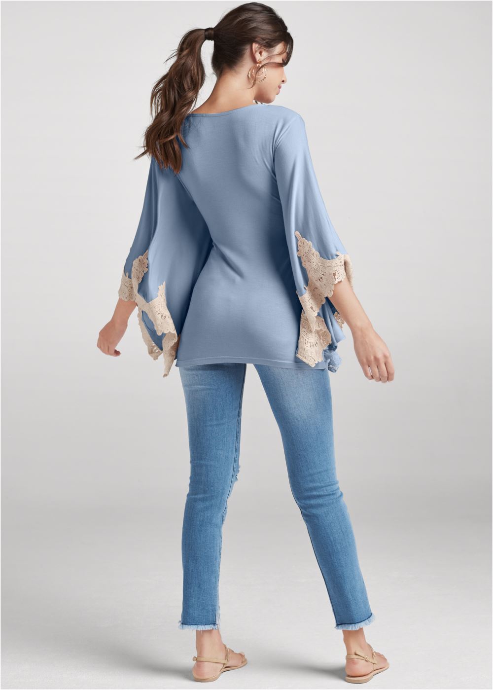 Venus Lace Bell Sleeve Top in Light Blue Multi