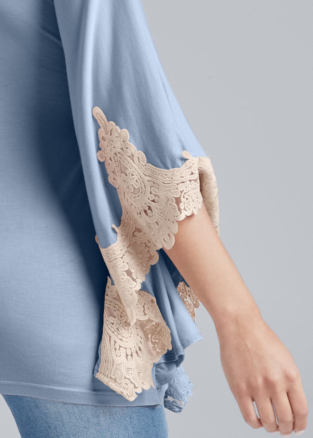 Venus Lace Bell Sleeve Top in Light Blue Multi