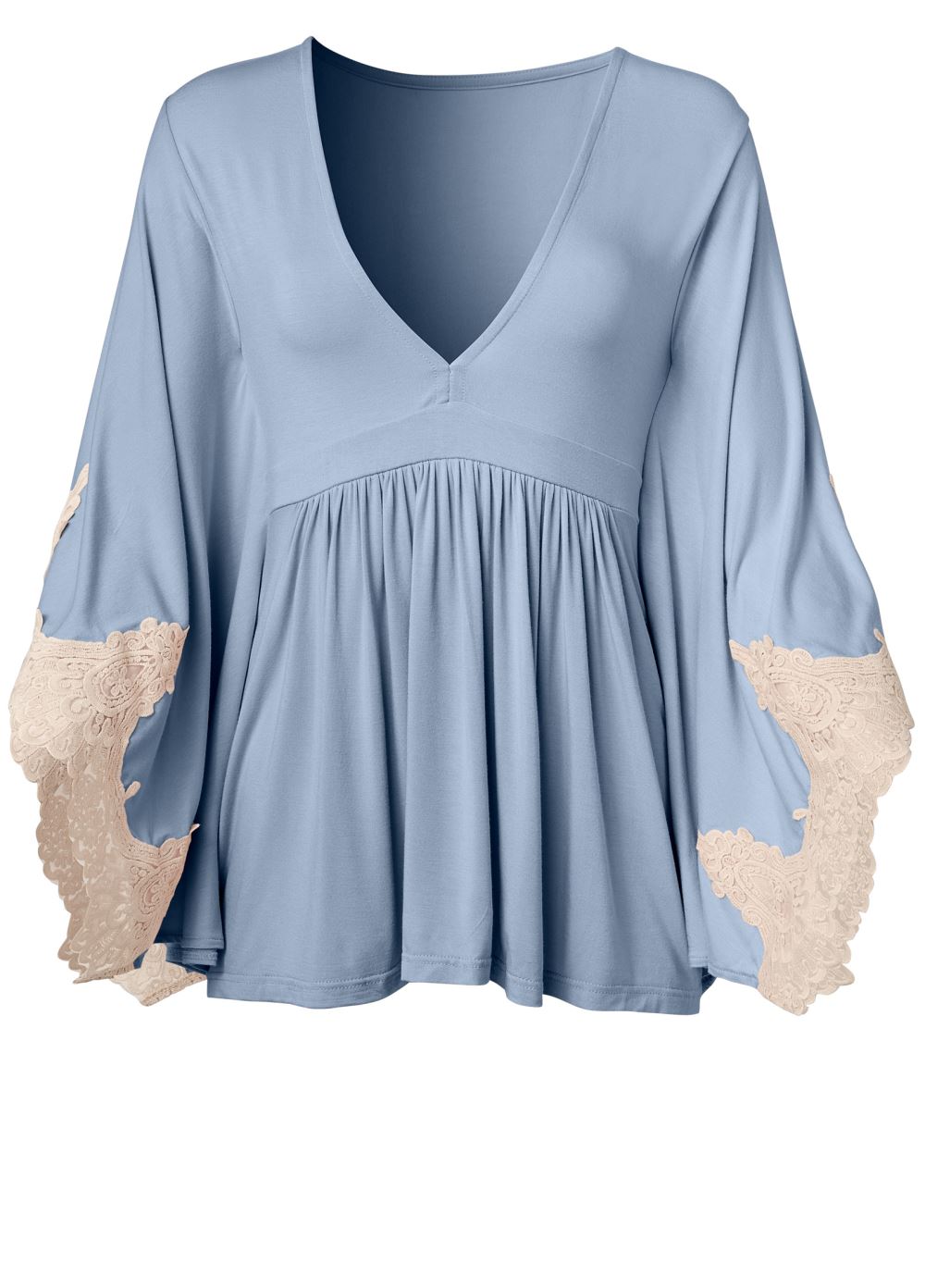 Venus Lace Bell Sleeve Top in Light Blue Multi