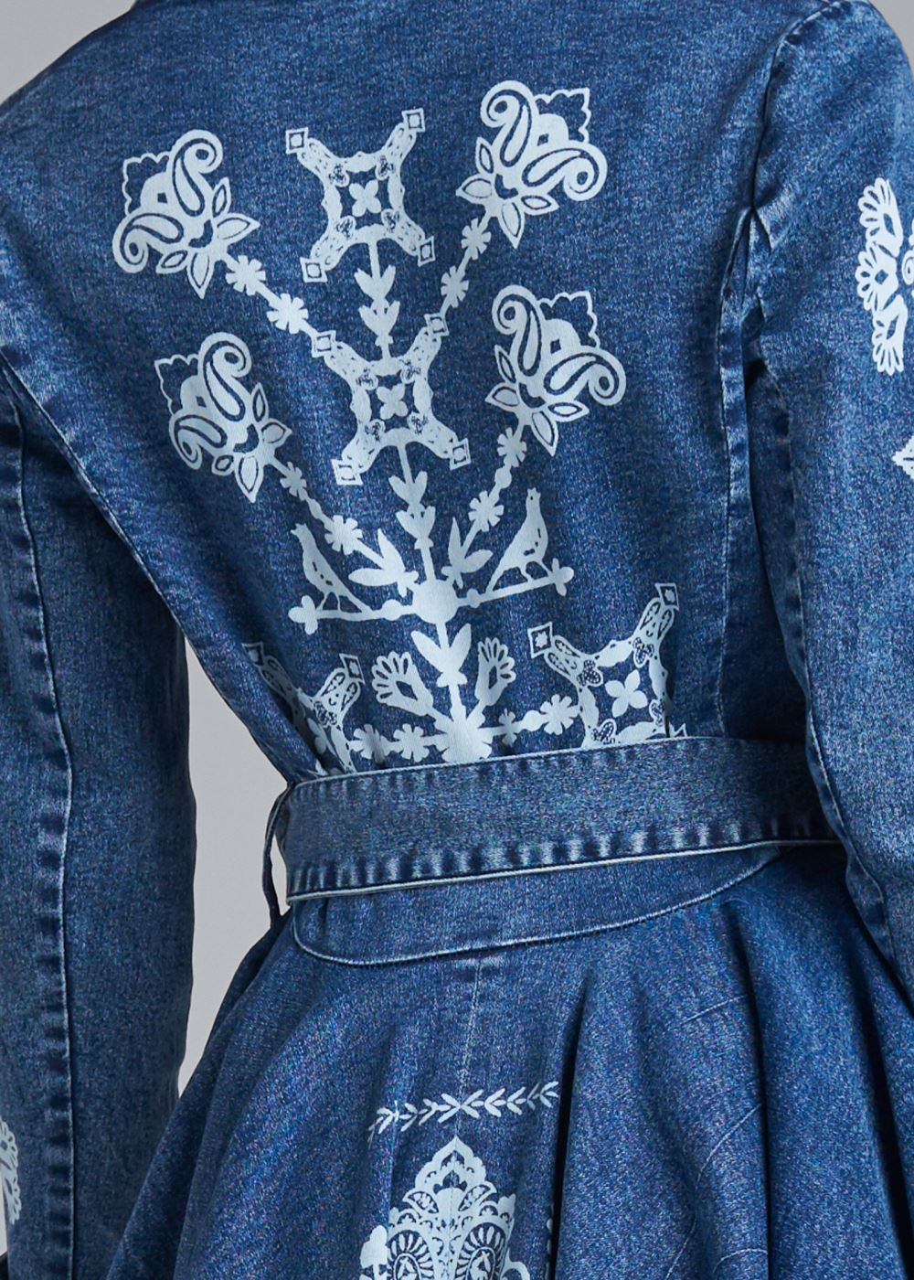 Venus High-Low Denim Trench Coat in Indigo Blue