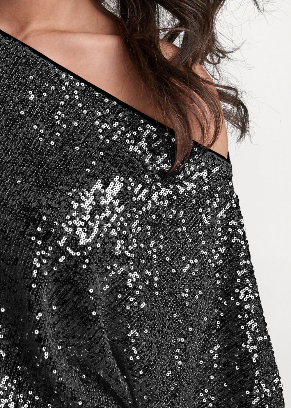 Venus Off-The-Shoulder Sequin Top in Black