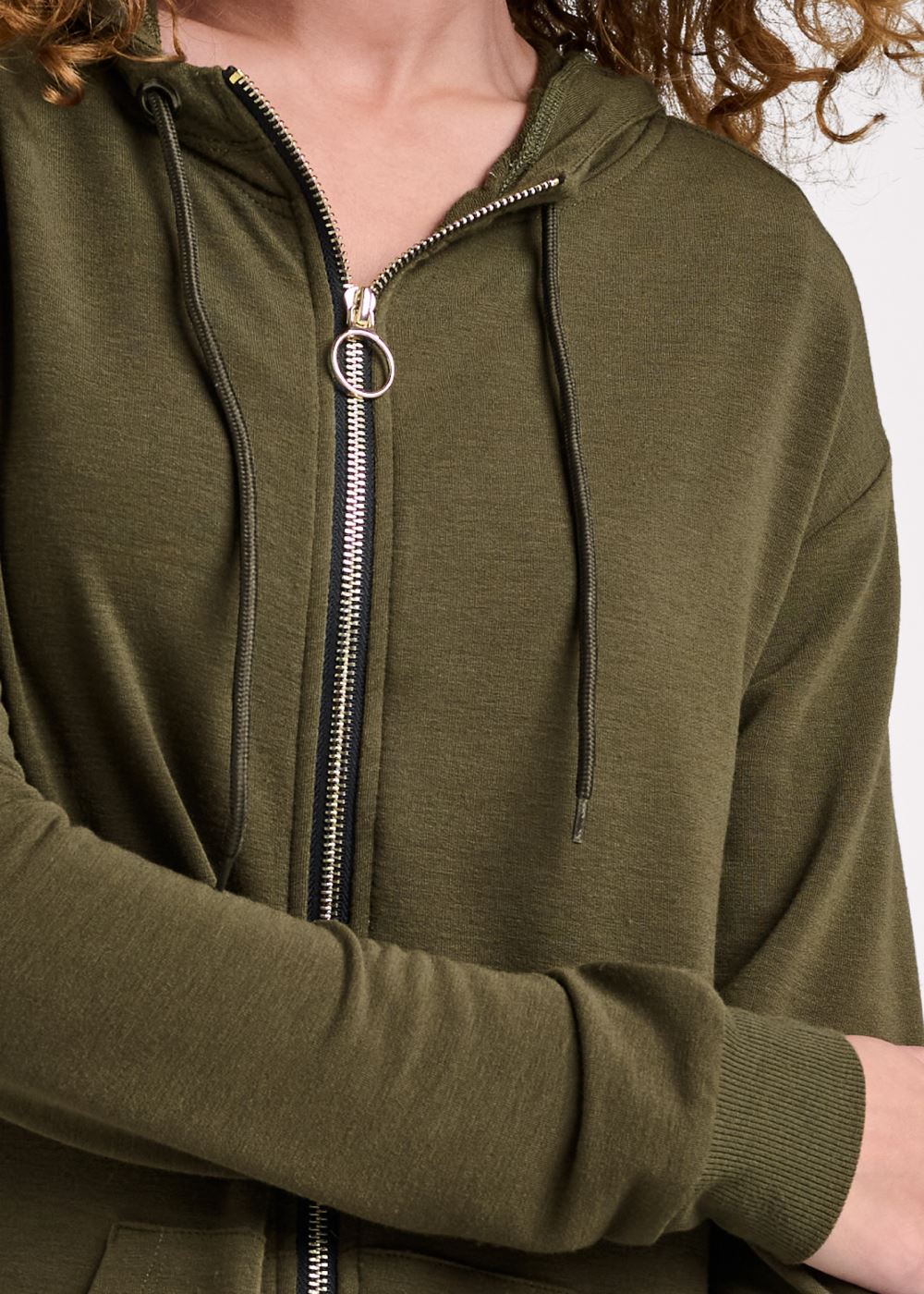 Venus Faux-Leather Tunic Jacket in Olive & Black