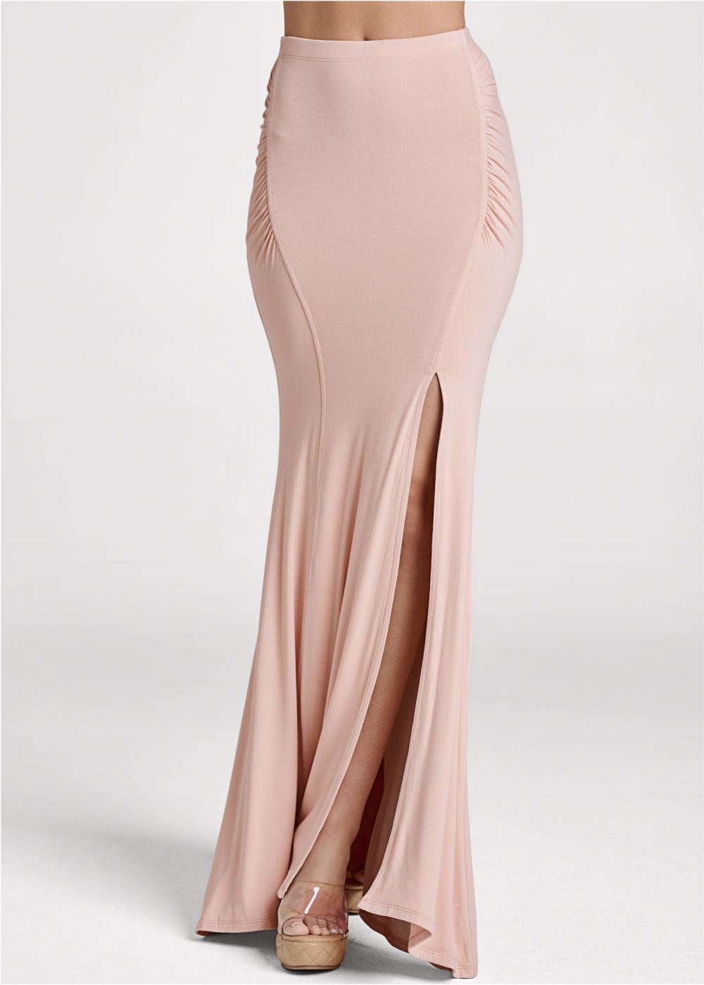 Venus Ruched Bodycon Maxi Skirt - Peach