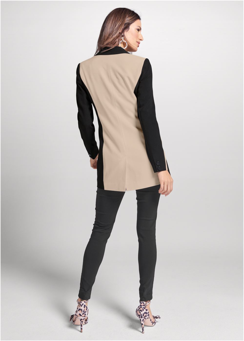 Venus Color Block Boyfriend Blazer in Black & Tan