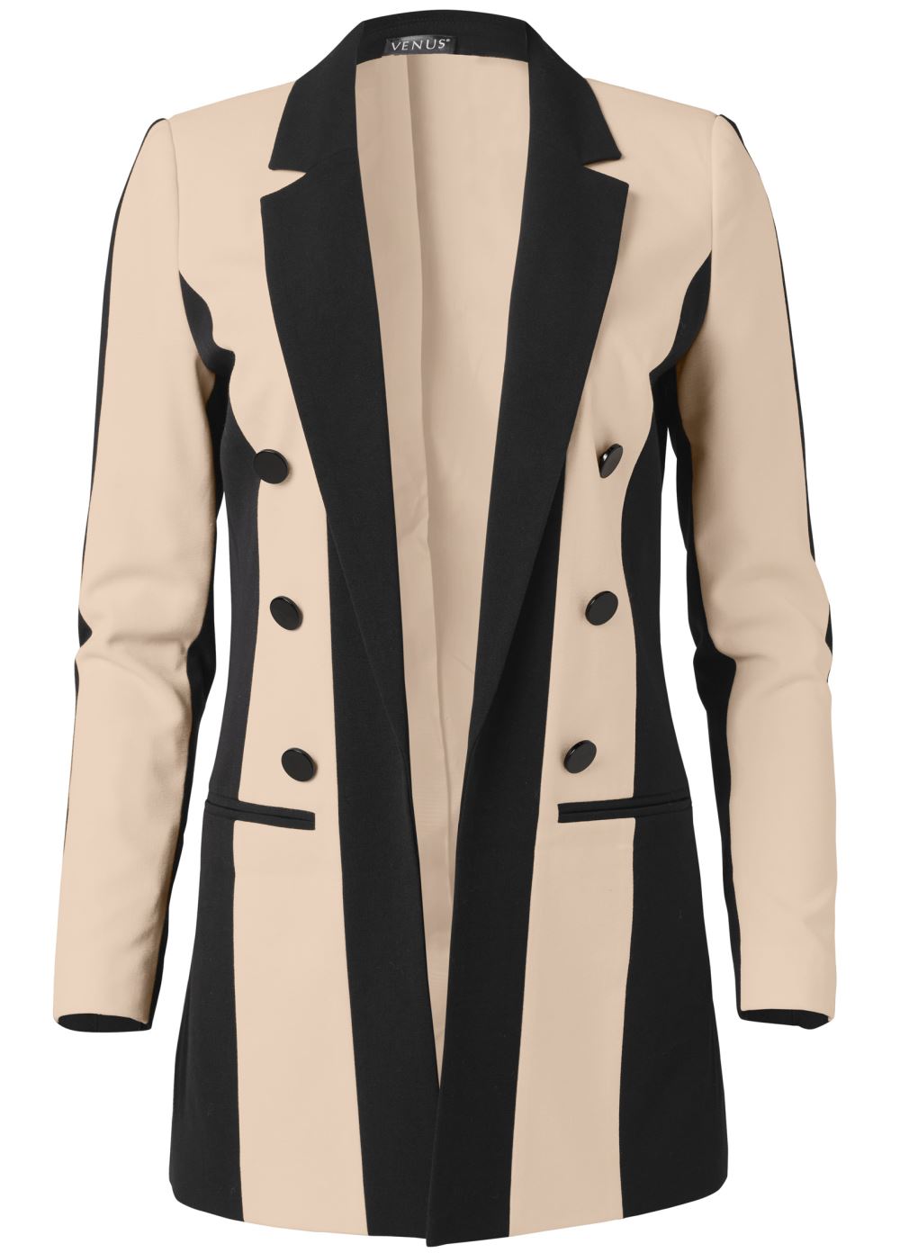 Venus Color Block Boyfriend Blazer in Black & Tan