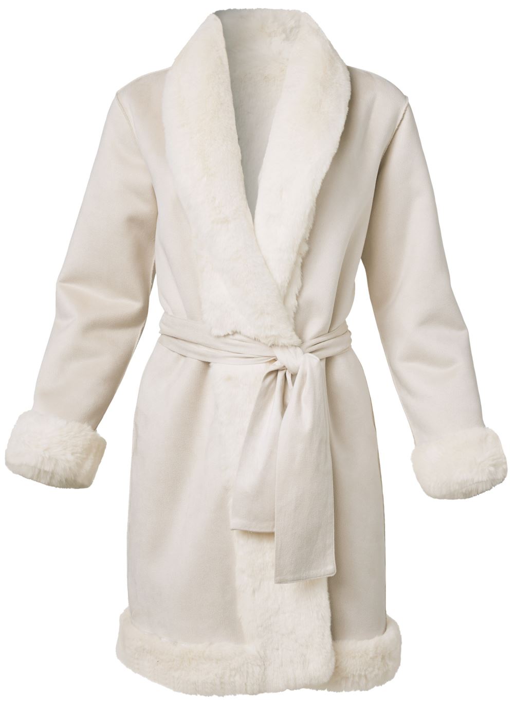 Venus Faux-Fur Trim Coat in Off White