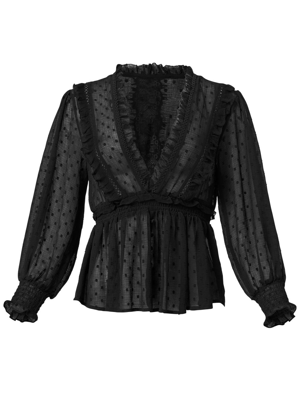 Venus Swiss Dot V-Neck Top in Black