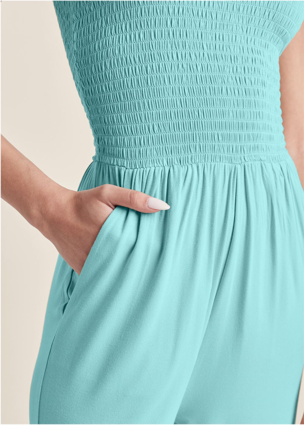 Venus Smocked Side Slit Jumpsuit in Mint