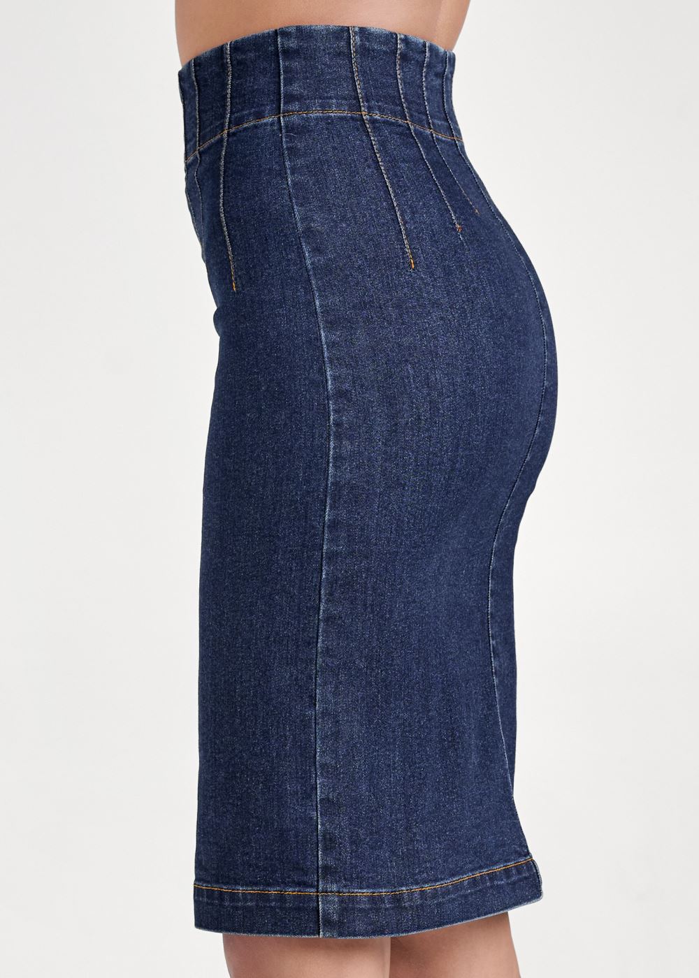Venus Dark Wash PINTUCK FRONT ZIPPER SKIRT