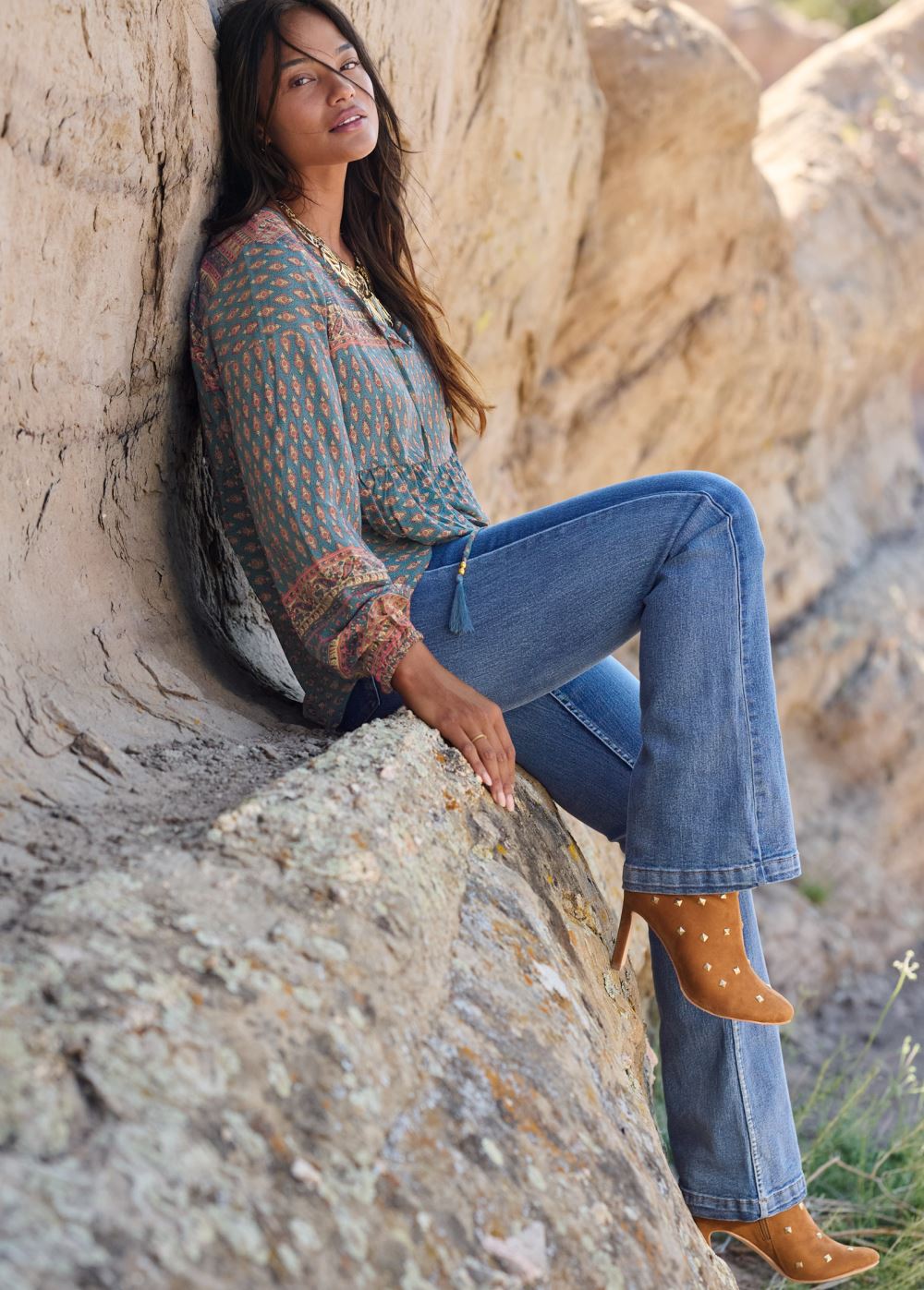 Venus Faux-Suede Studded Boots in Cognac