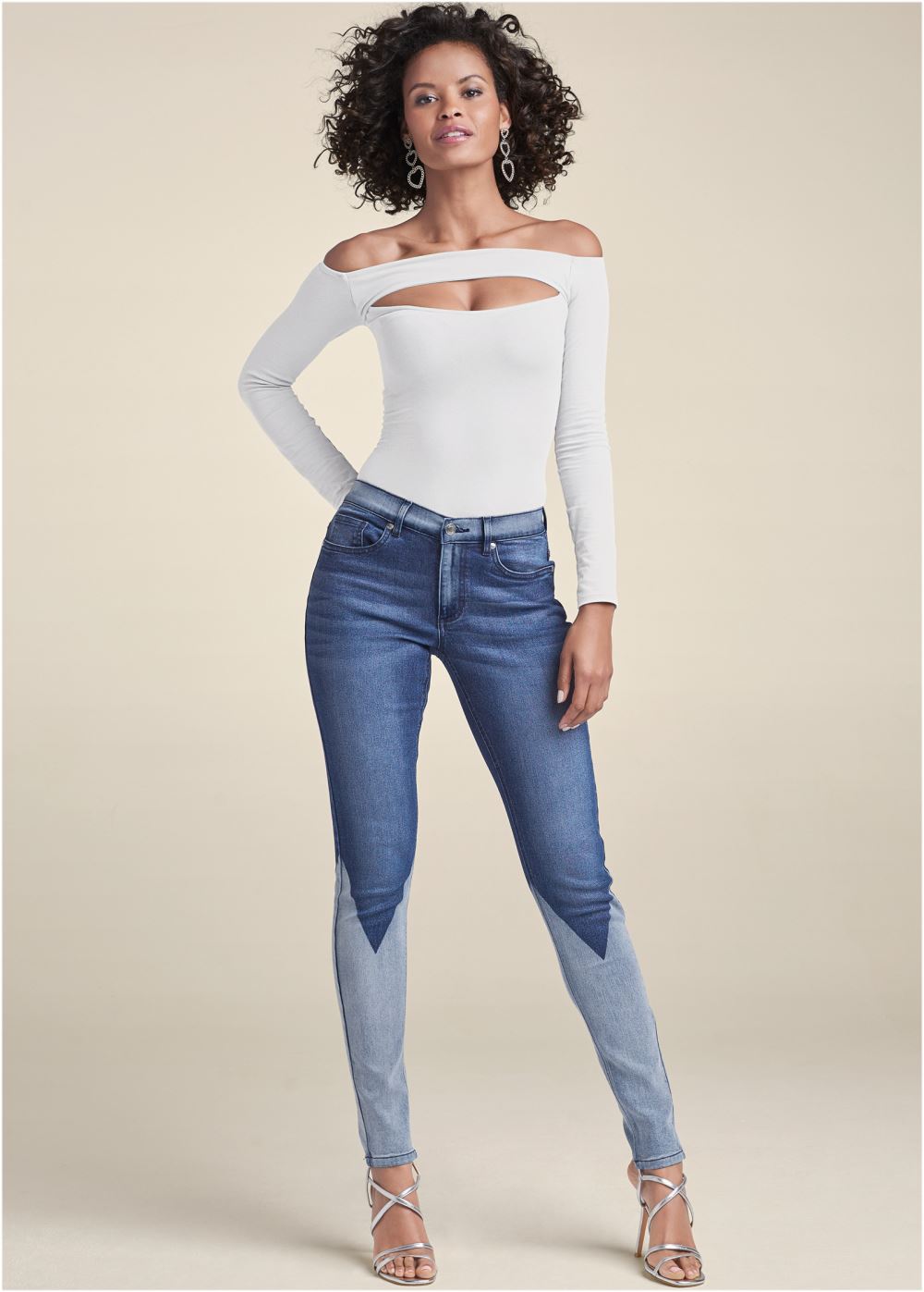 Venus Laser Print Skinny Jeans in Denim Blue