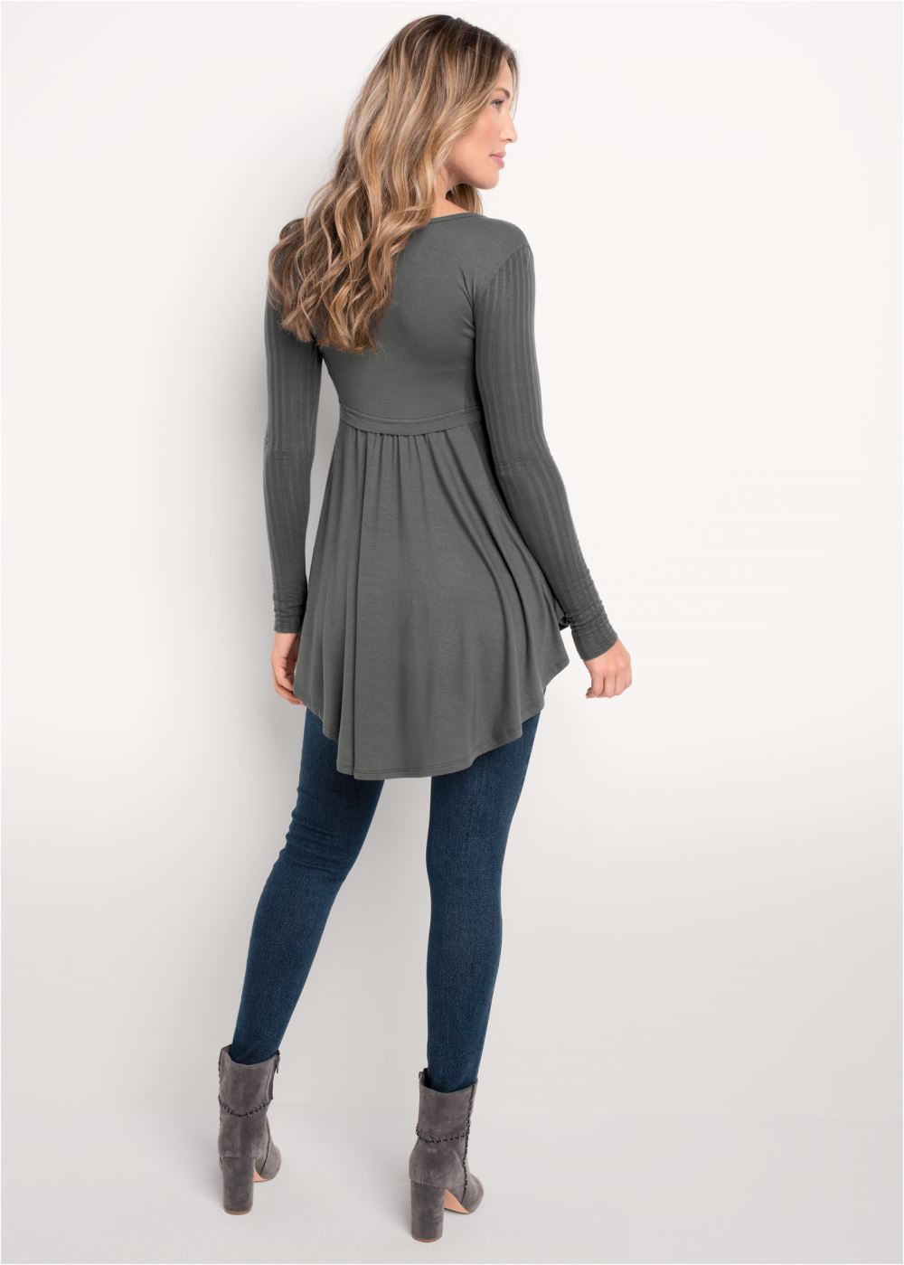 Venus High-Low Ribbed Casual Top in Dark Grey