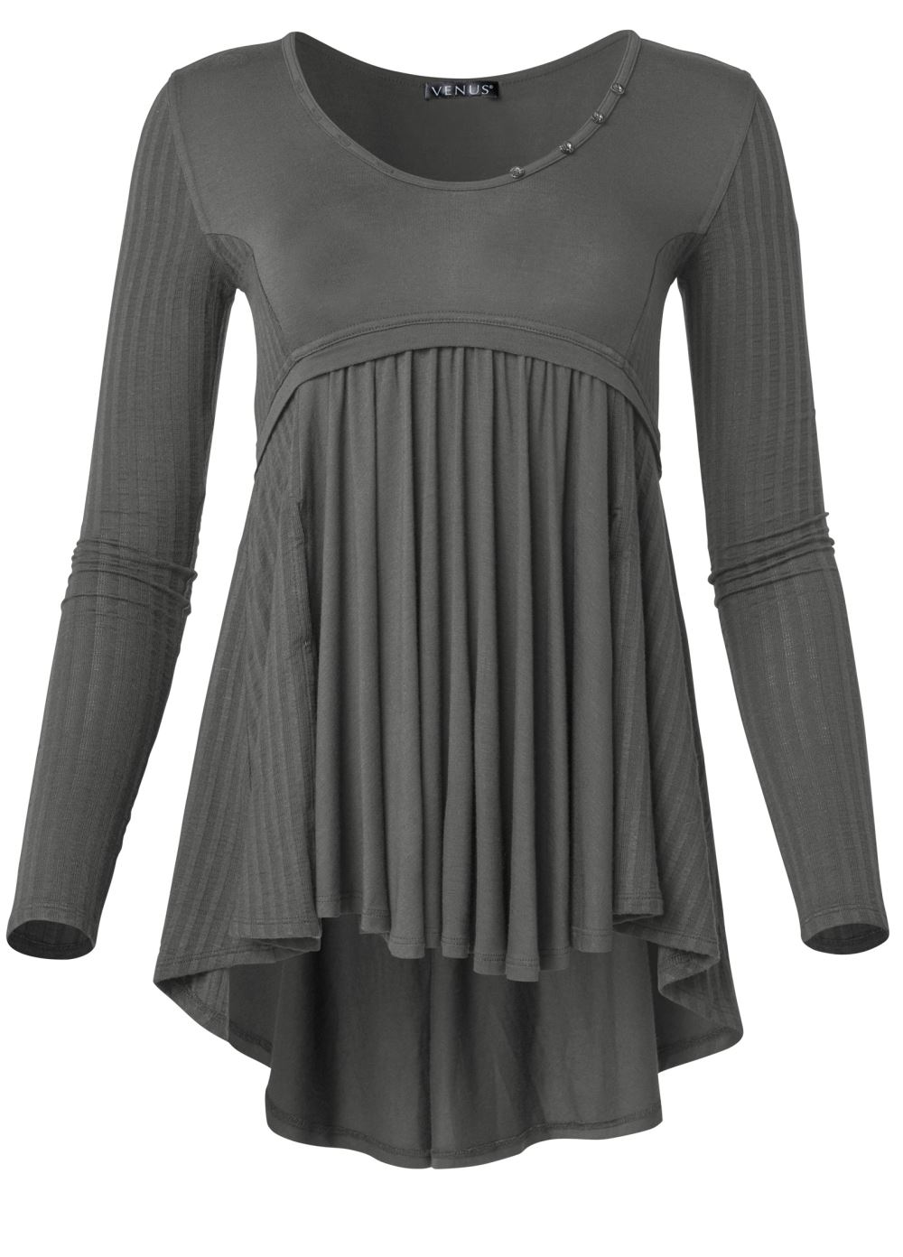 Venus High-Low Ribbed Casual Top in Dark Grey