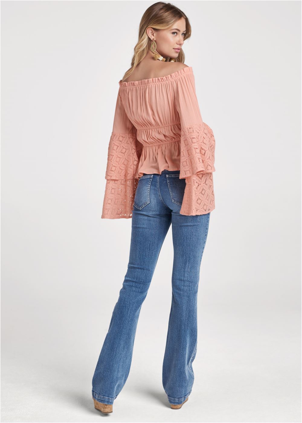 Venus Lace Bell Sleeve Top in Burnt Coral