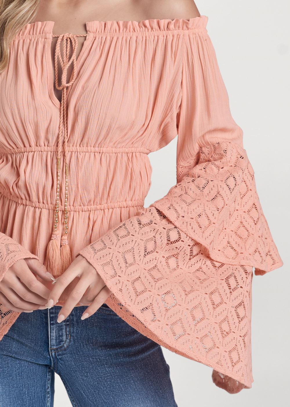 Venus Lace Bell Sleeve Top in Burnt Coral