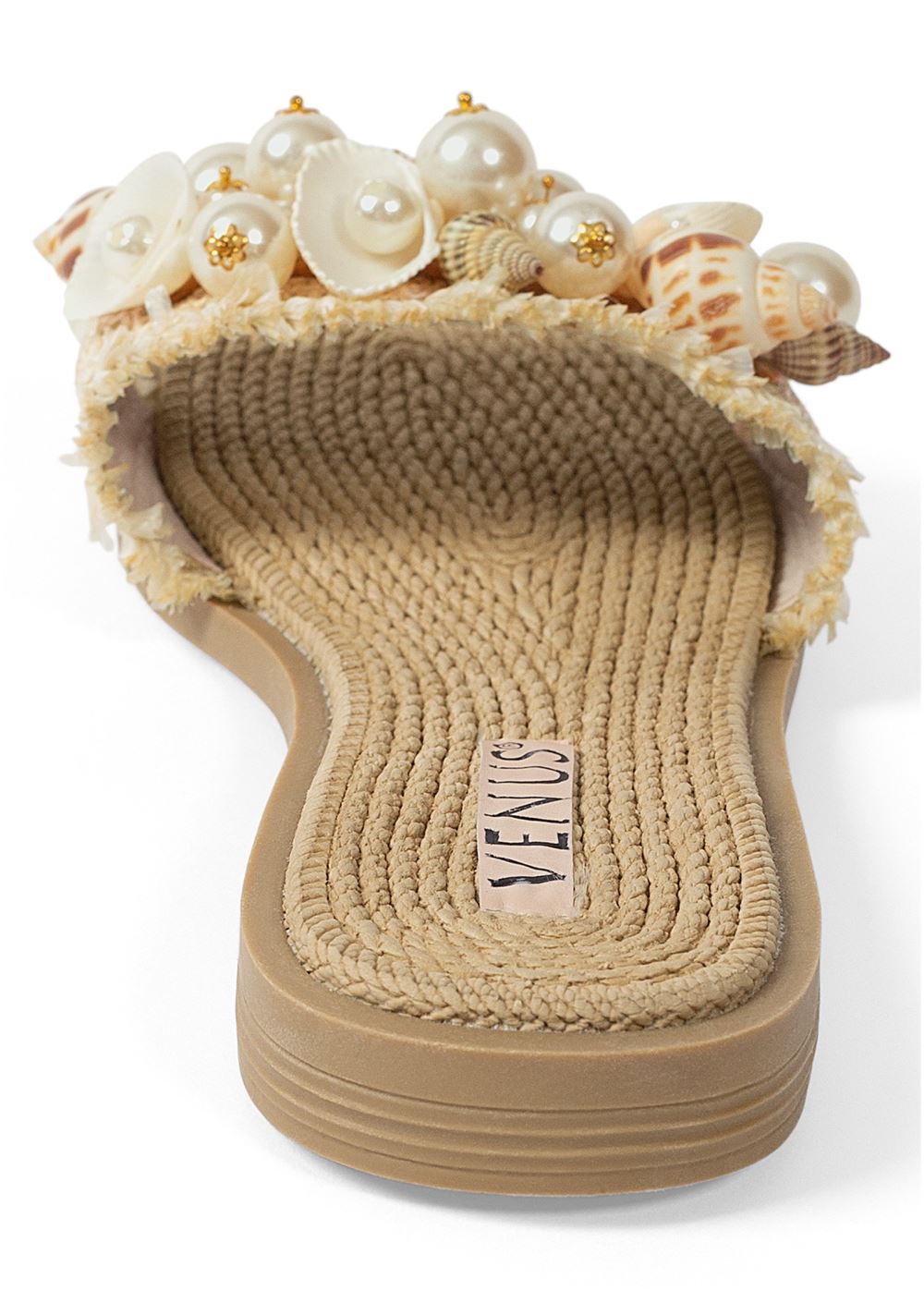 Venus Shell Detail Slide Sandals in Cream