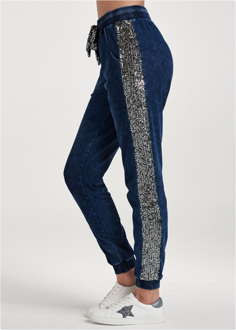 Venus Washed Sequin Lounge Jogger in Blue & Silver