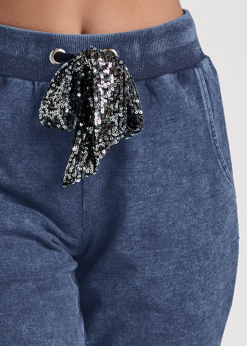 Venus Washed Sequin Lounge Jogger in Blue & Silver