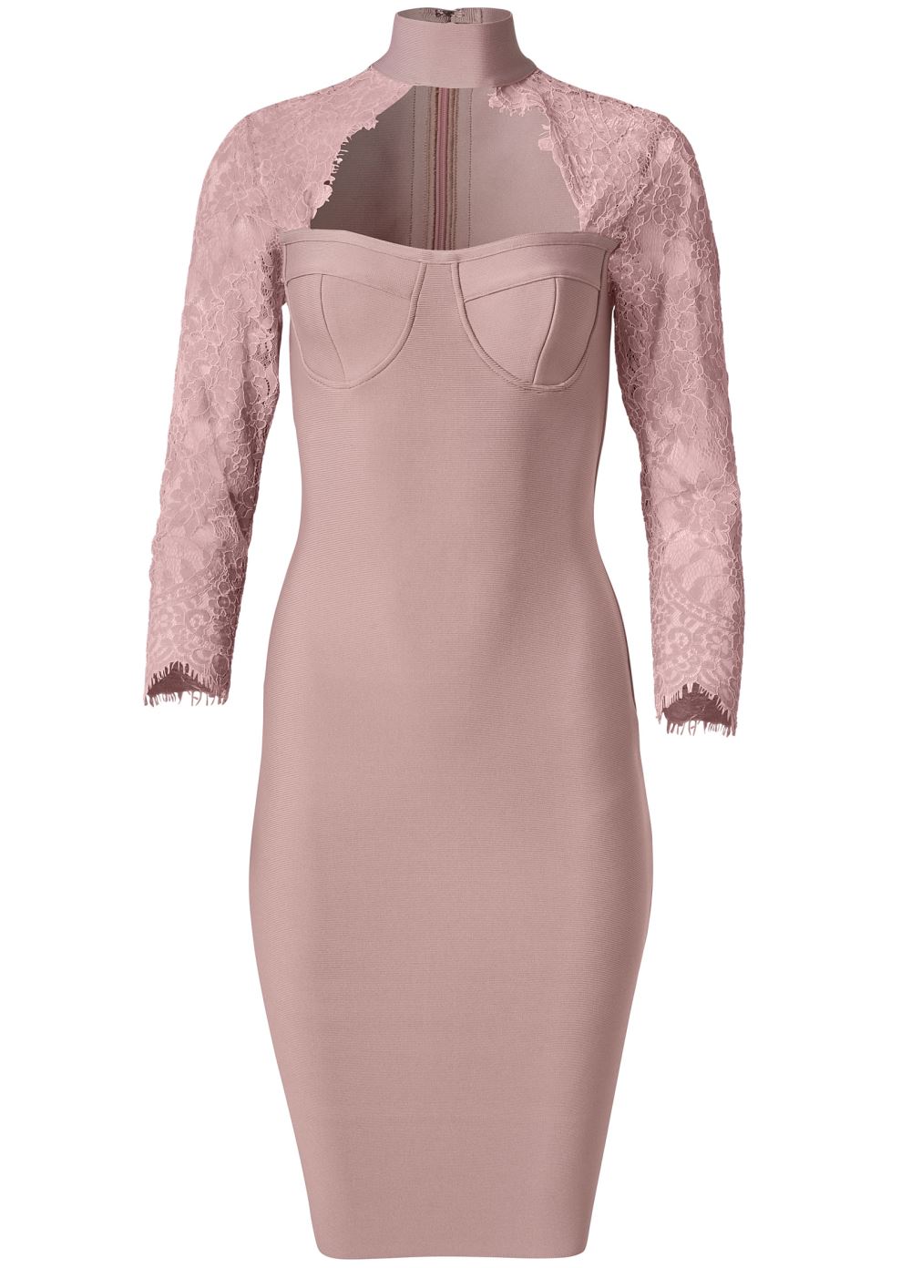 Venus Lace Sleeve Bandage Dress - Tan