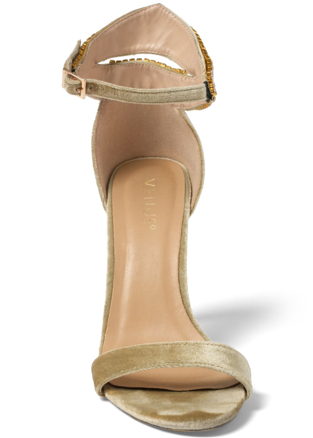 Venus Velvet Embellished Heels in Nude