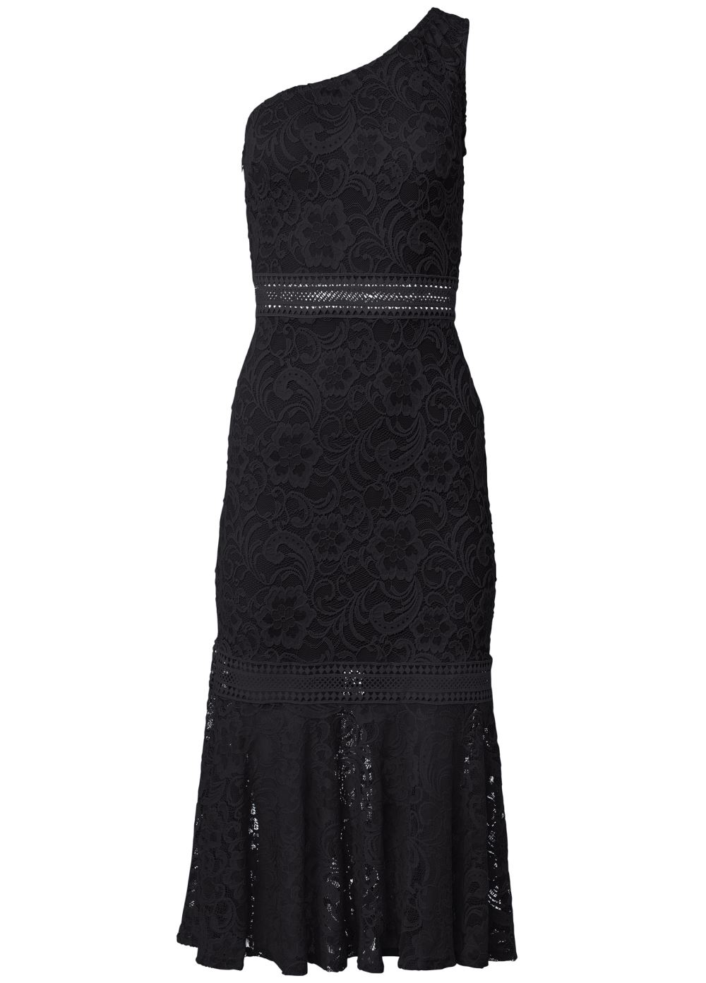 Venus One-Shoulder Lace Dress - Black