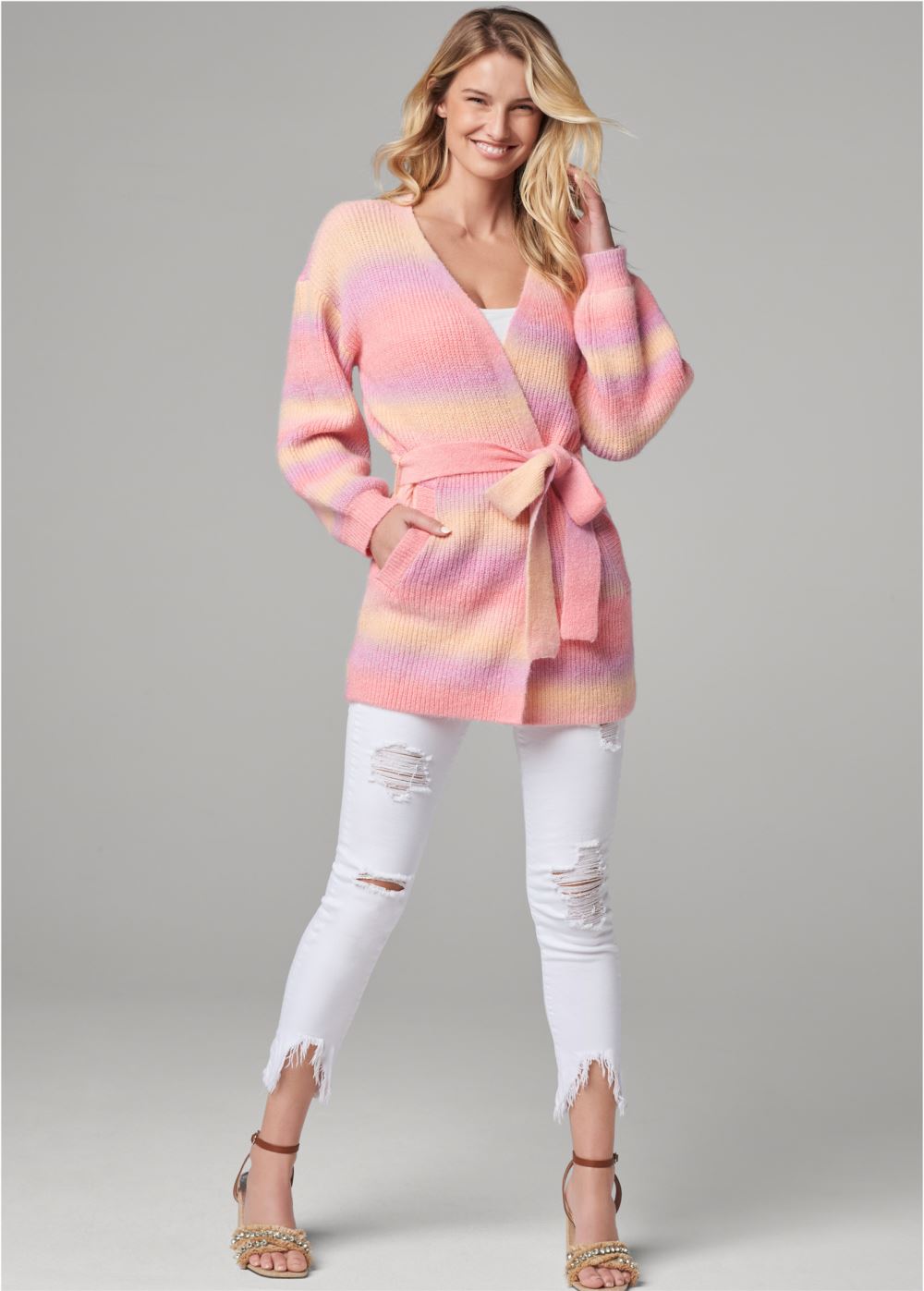 Venus VENUS | Pink Tie Dye Cardigan in Pink Multi