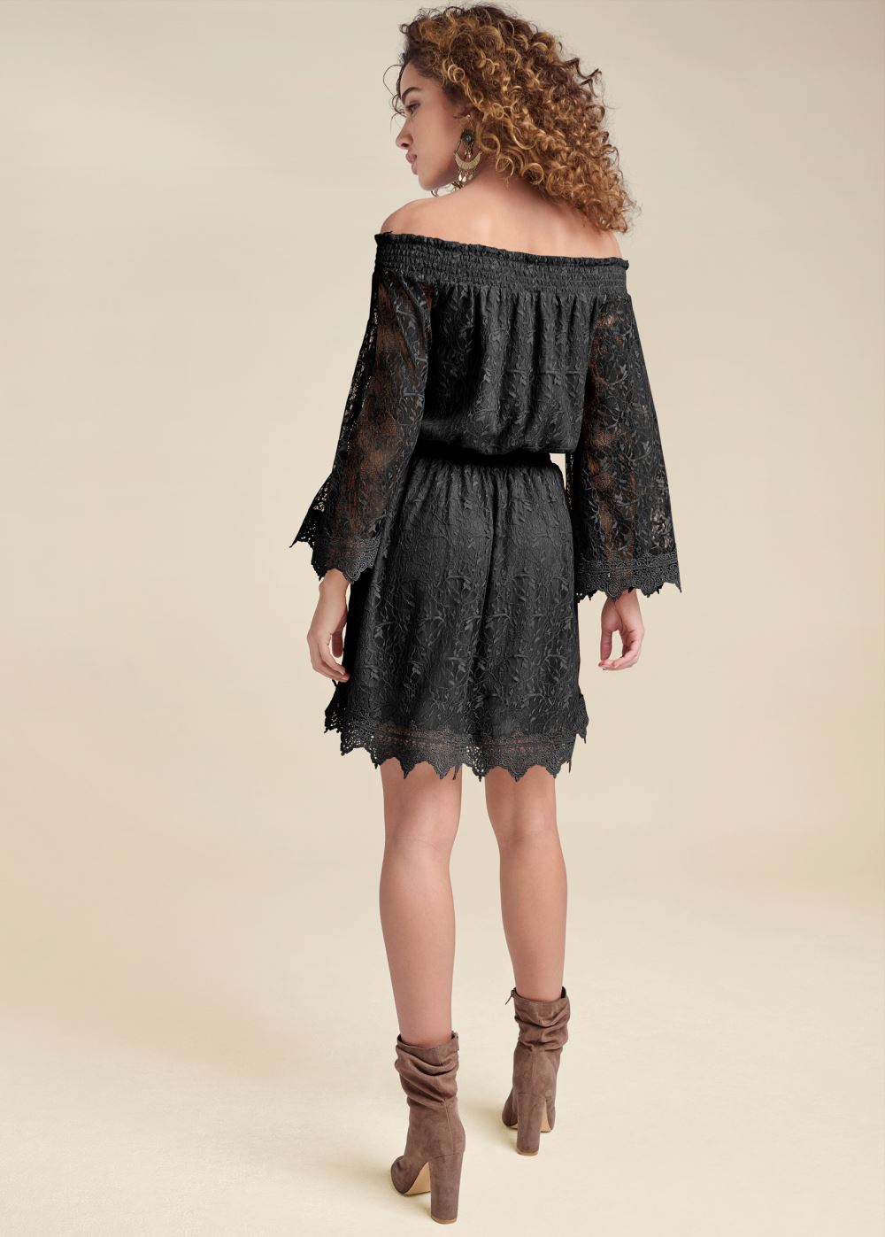 Venus Off-The-Shoulder Lace Dress - Black
