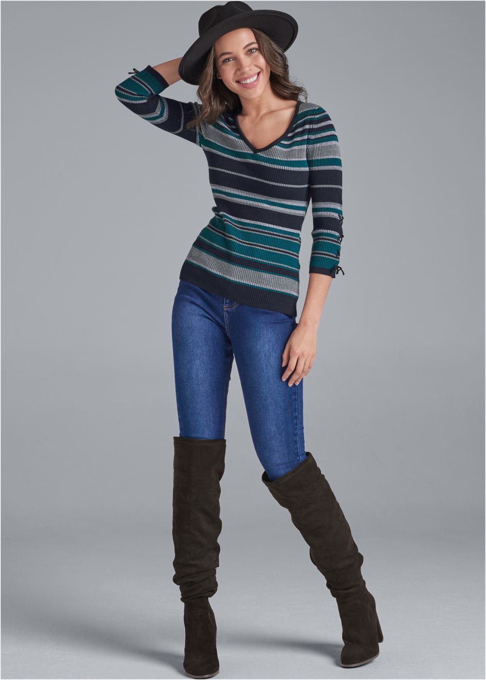 Venus VENUS | Striped Sweater in Black Multi