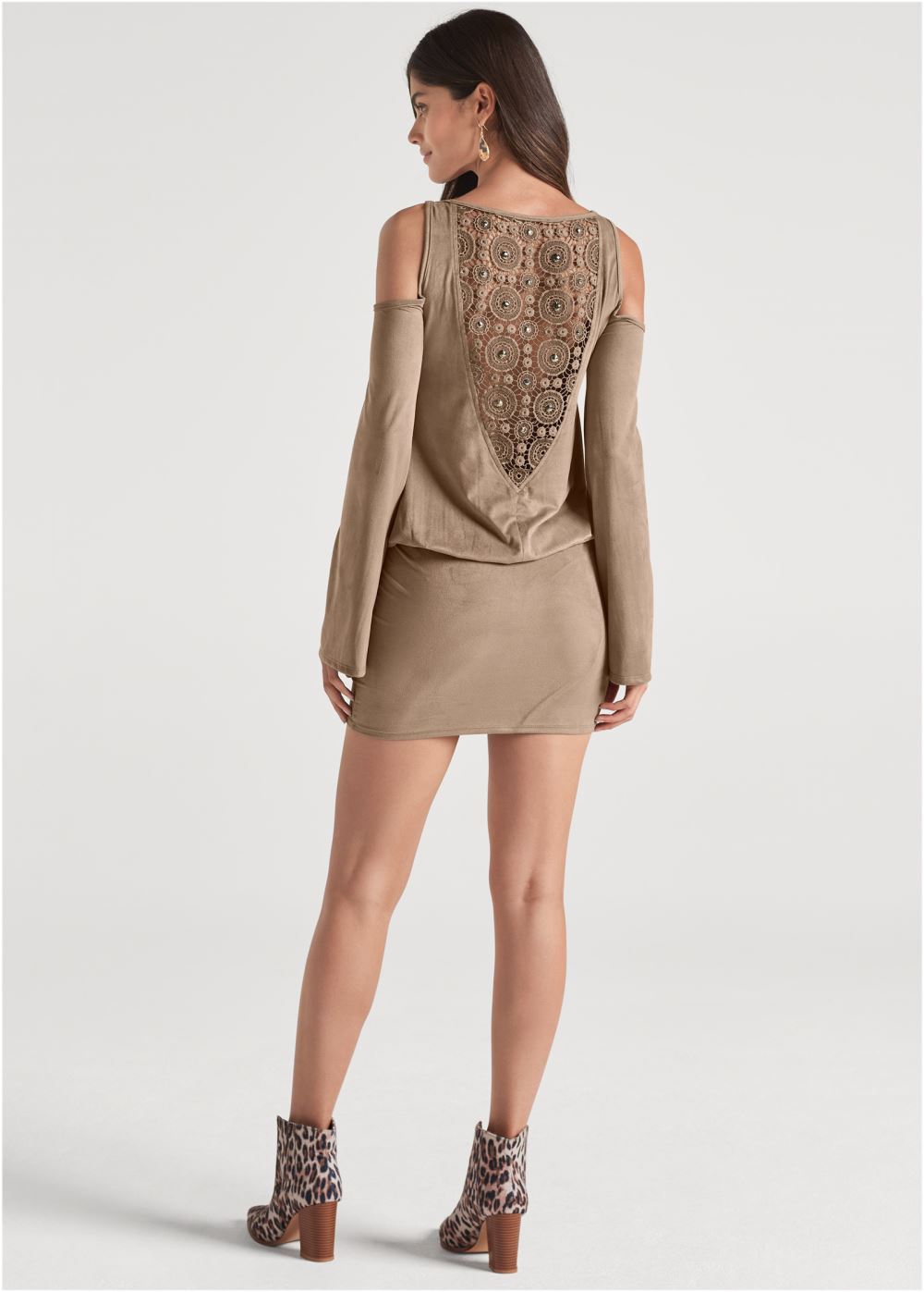Venus Faux-Suede Cold-Shoulder Dress - Tan