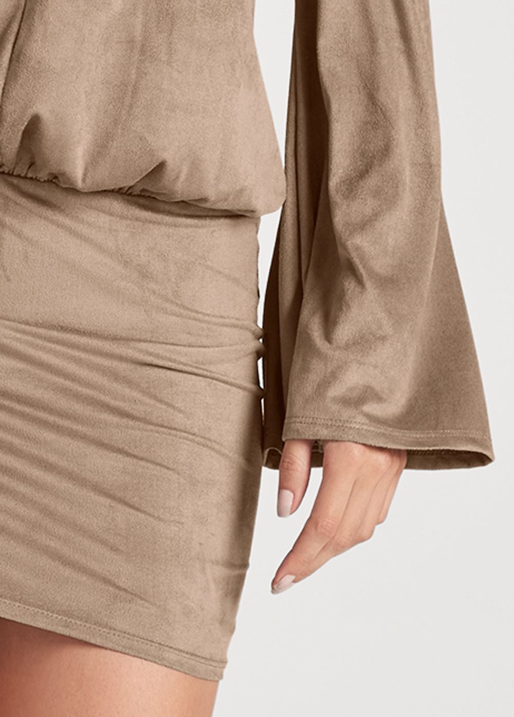 Venus Faux-Suede Cold-Shoulder Dress - Tan
